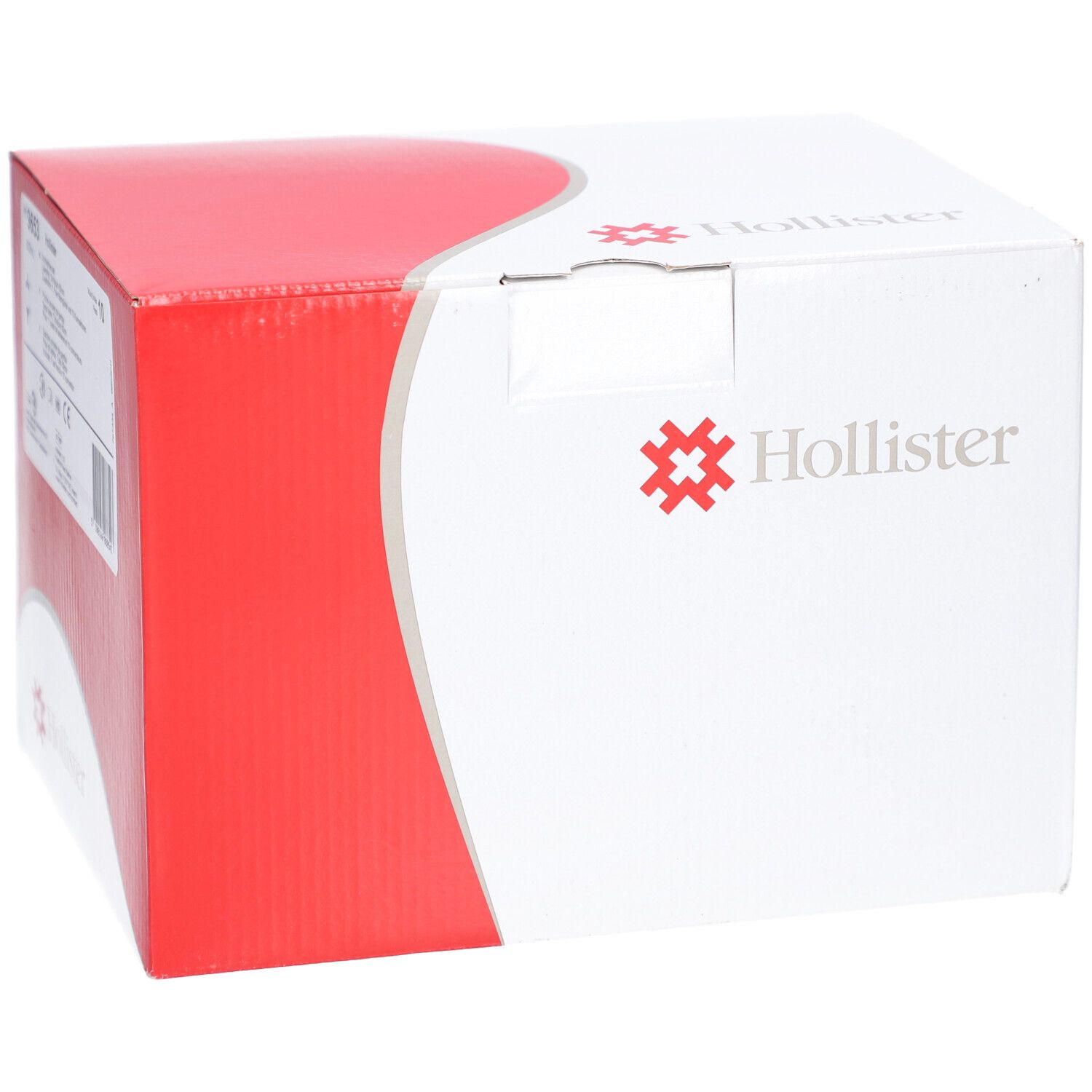 Boîte blanche et rouge avec logo Hollister et informations produit.