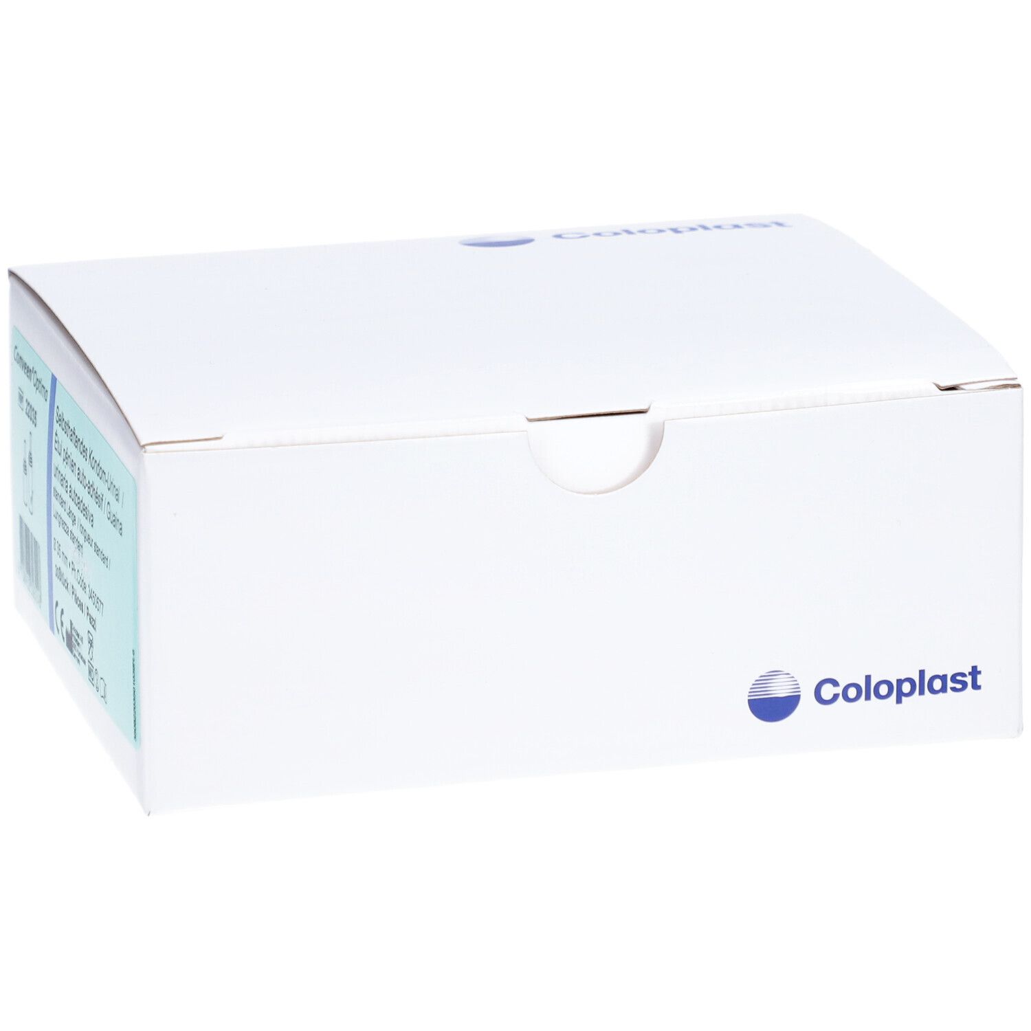 Emballage blanc avec logo Coloplast. Informations produit partiellement visibles.