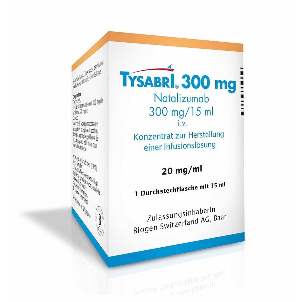 Boîte de TYSABRI 300 mg, Natalizumab, 300 mg/15 ml. Concentré pour solution pour perfusion. 1 flacon.