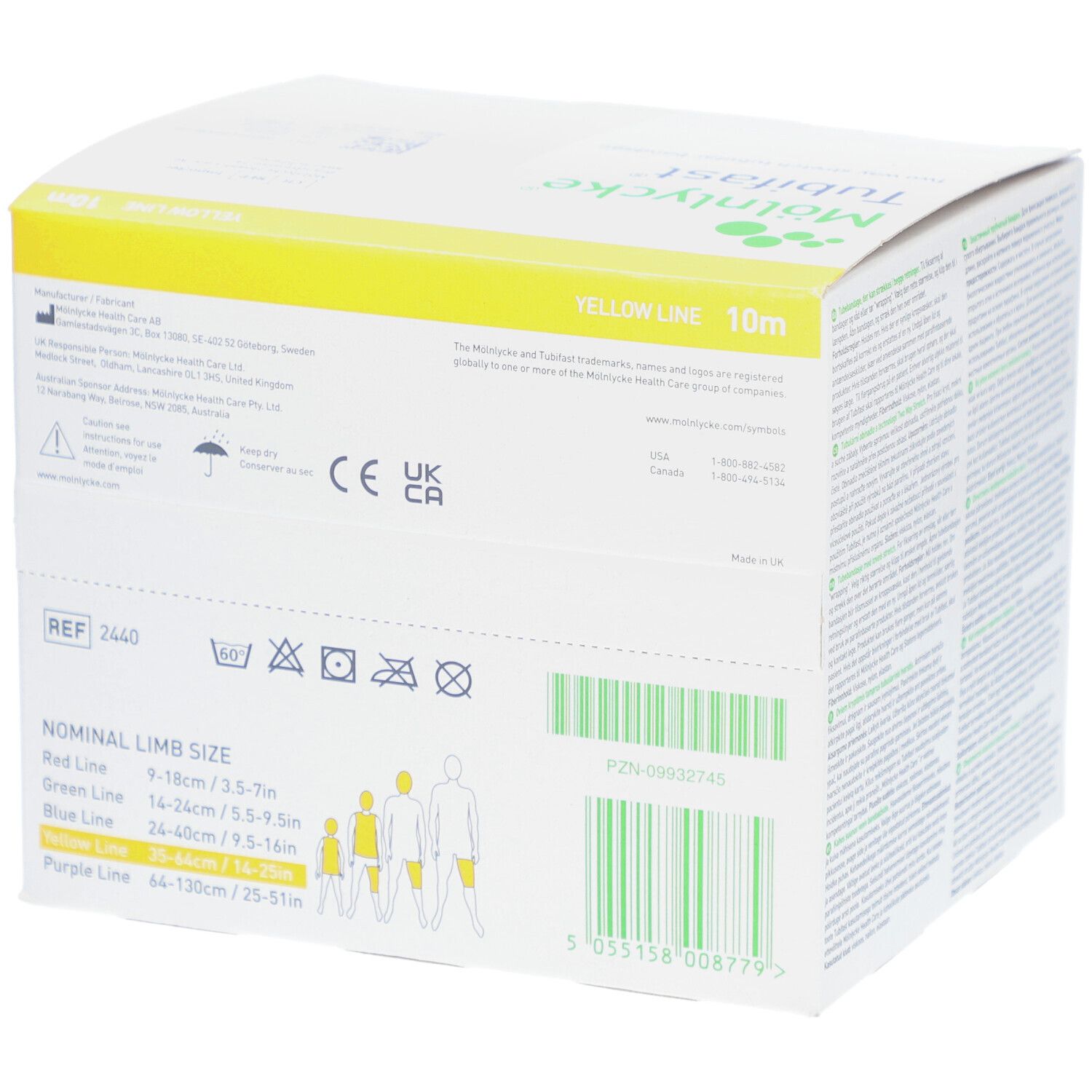 MÖLNLYCKE Tubifast® Bandage tubulaire extensible en longueur et en largeur 10,75 cm x 10 m Ligne Jaune