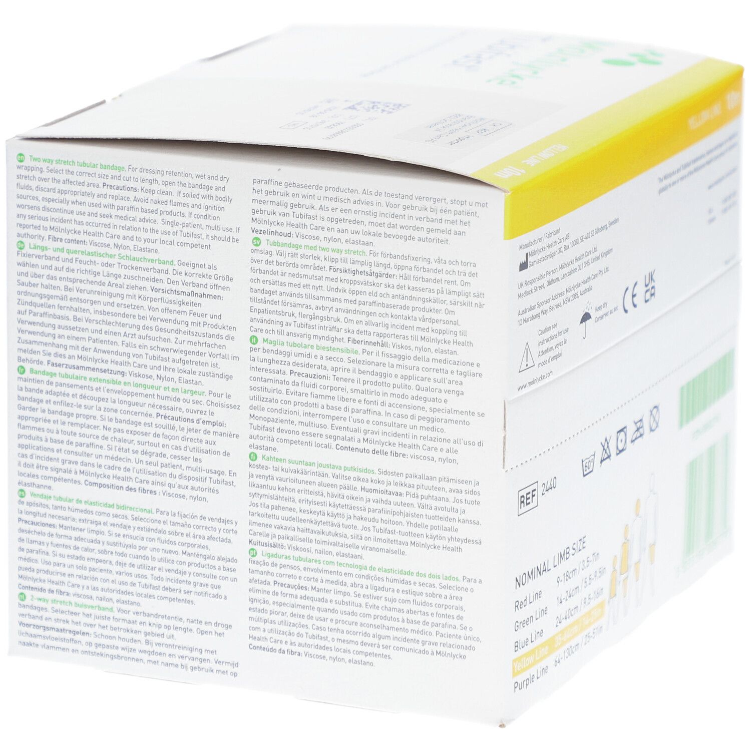 MÖLNLYCKE Tubifast® Bandage tubulaire extensible en longueur et en largeur 10,75 cm x 10 m Ligne Jaune