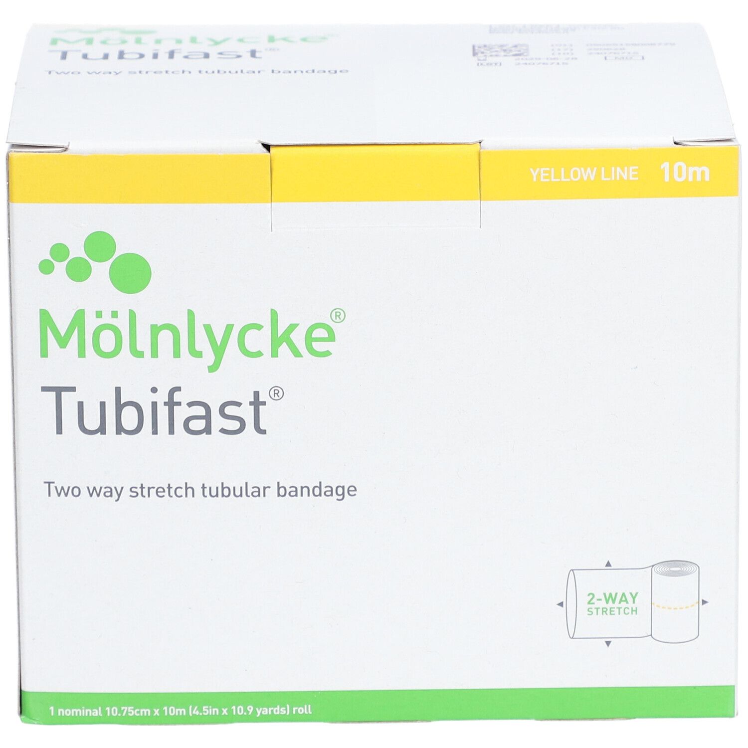 MÖLNLYCKE Tubifast® Bandage tubulaire extensible en longueur et en largeur 10,75 cm x 10 m Ligne Jaune