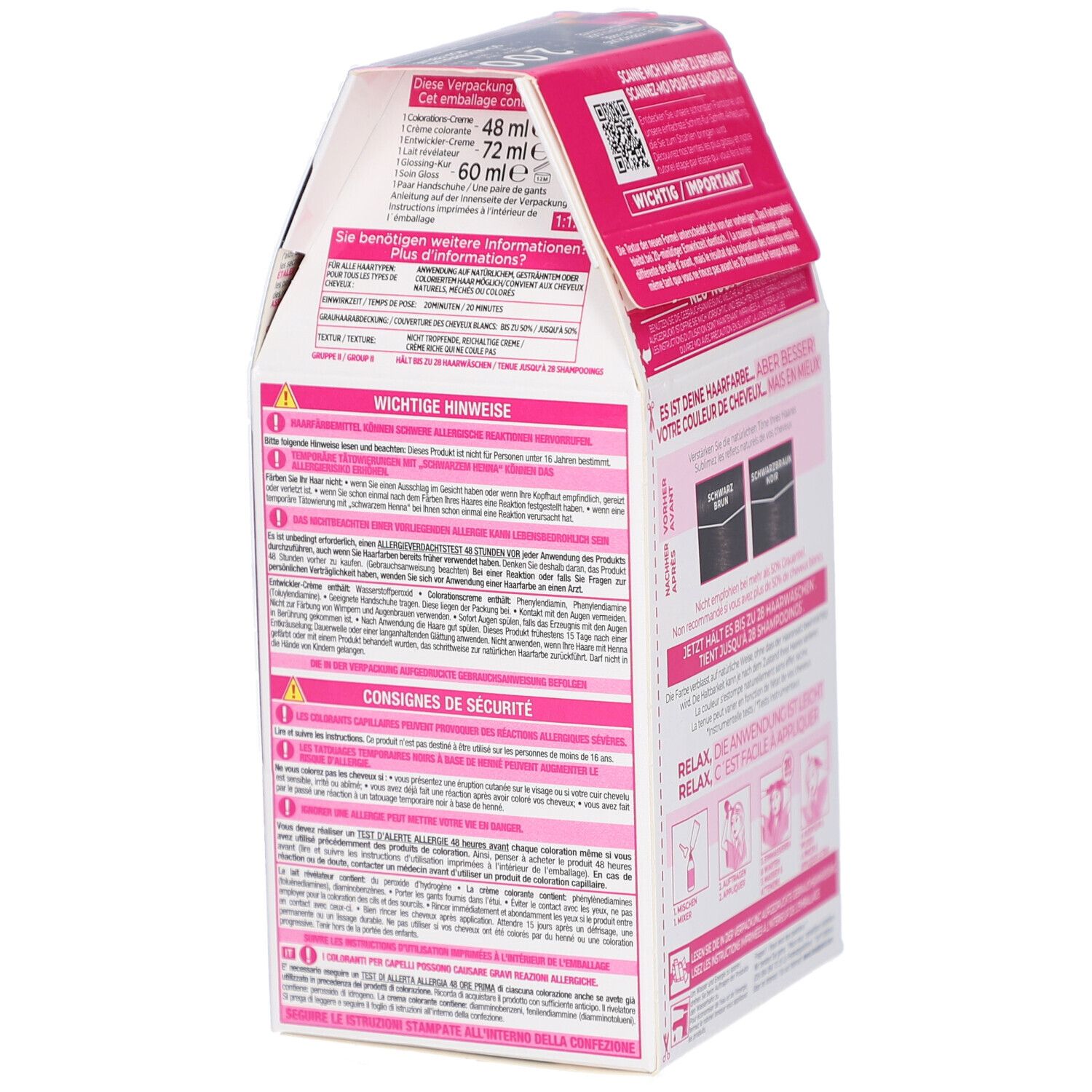 Dos de la boîte L'Oréal Paris Casting Crème Gloss. Contient texte, schémas d'application et consignes de sécurité.