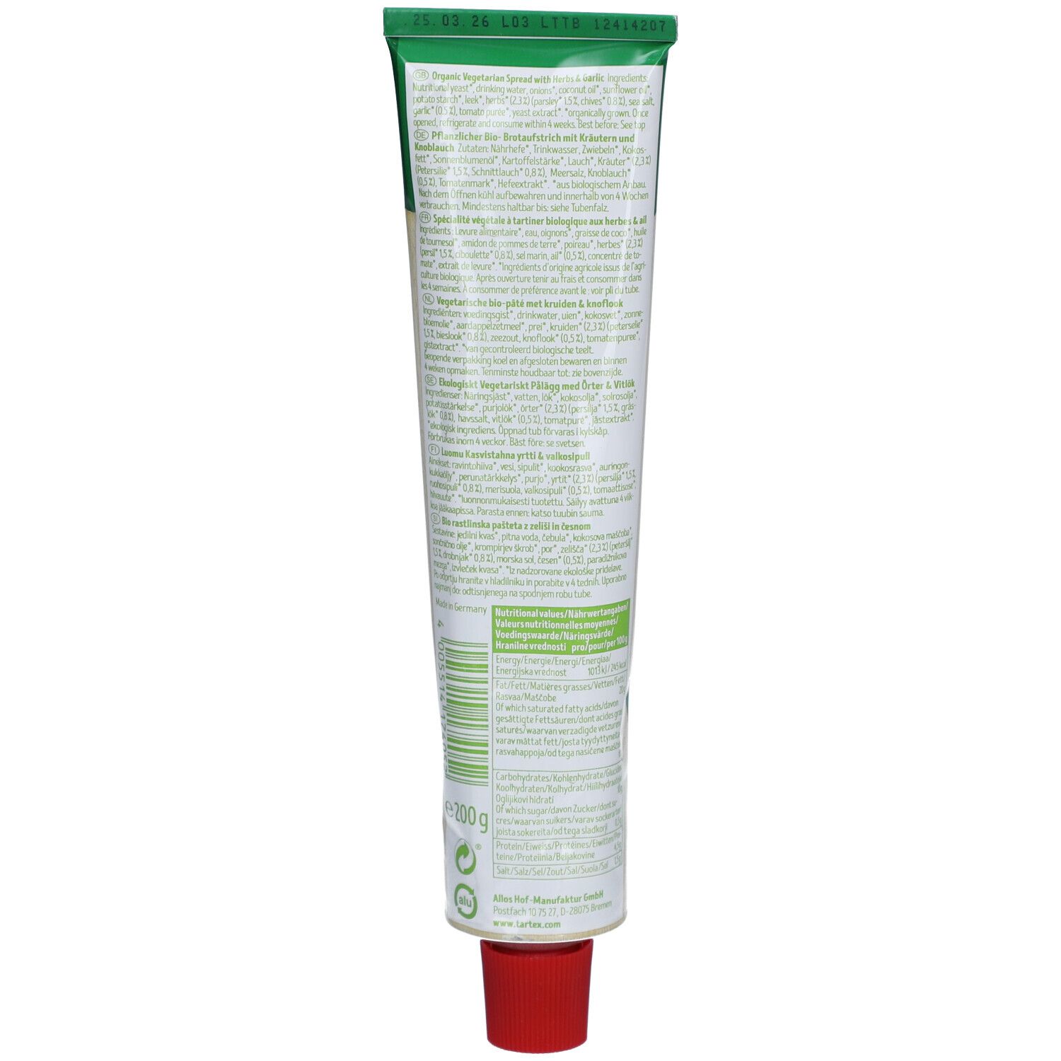 Tartex BIO-Aufstrich Kräuter und Knoblauch