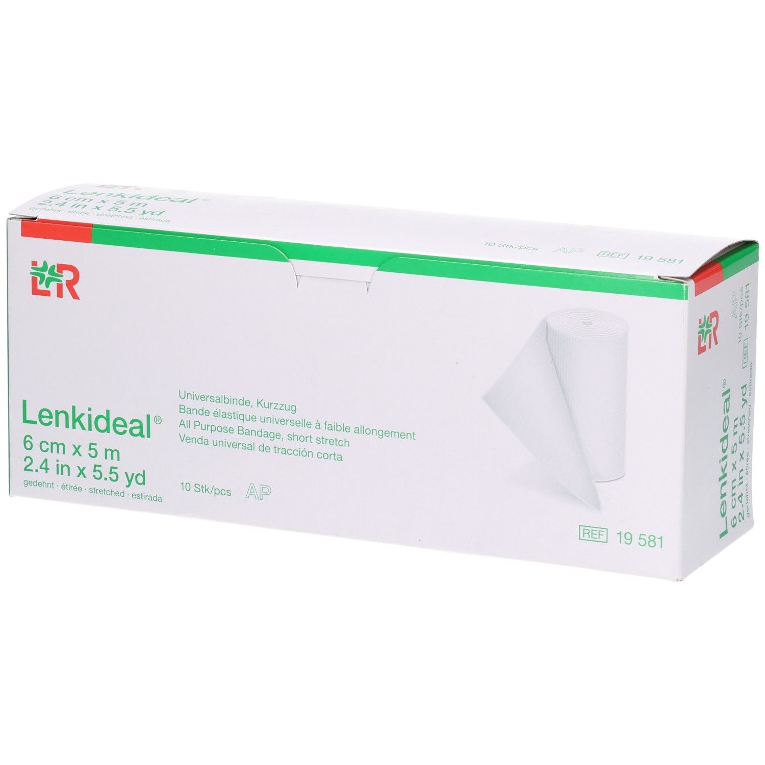 Verpackung Lenkideal® Universalbinde, 6 cm x 5 m, kurz und elastisch.