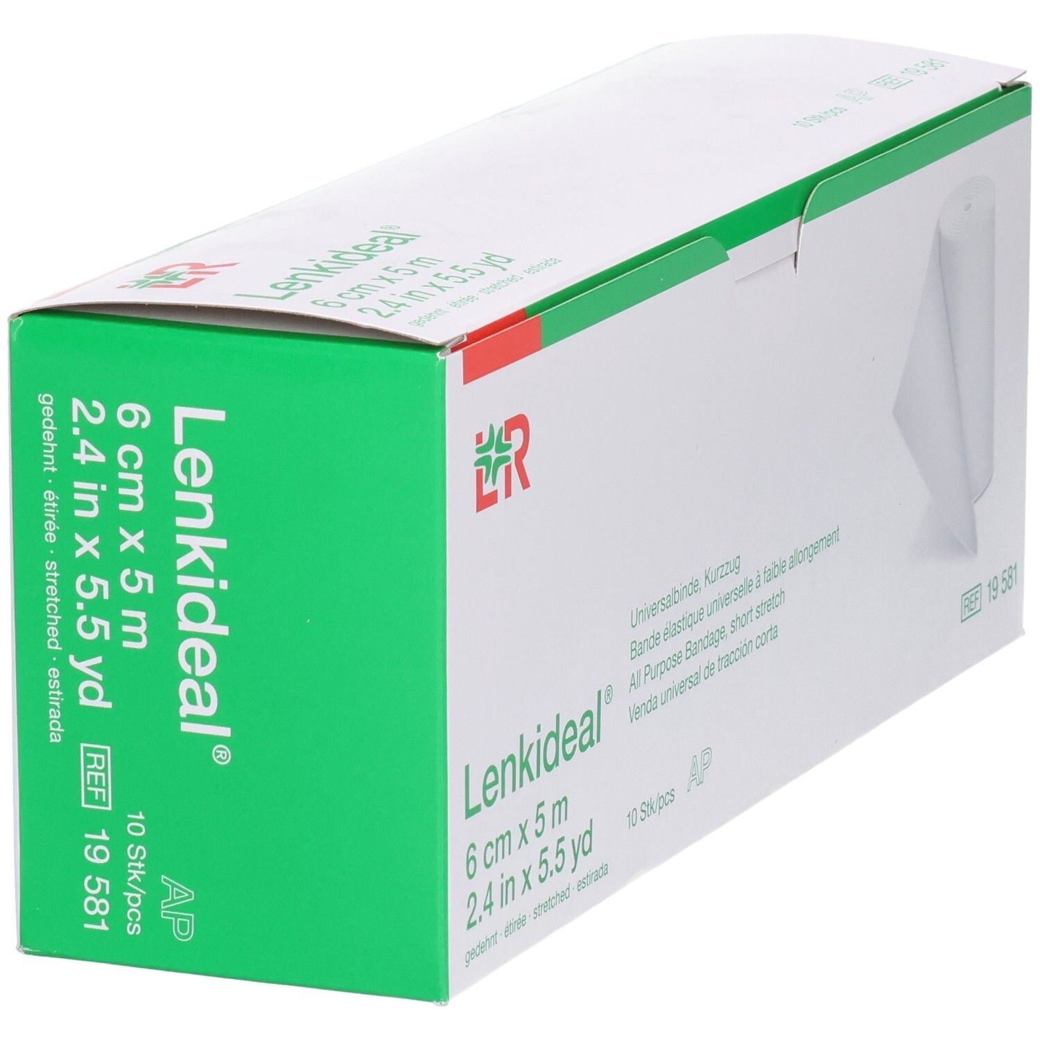 Verpackung Lenkideal® Universalbinde, 6 cm x 5 m, kurz und elastisch.