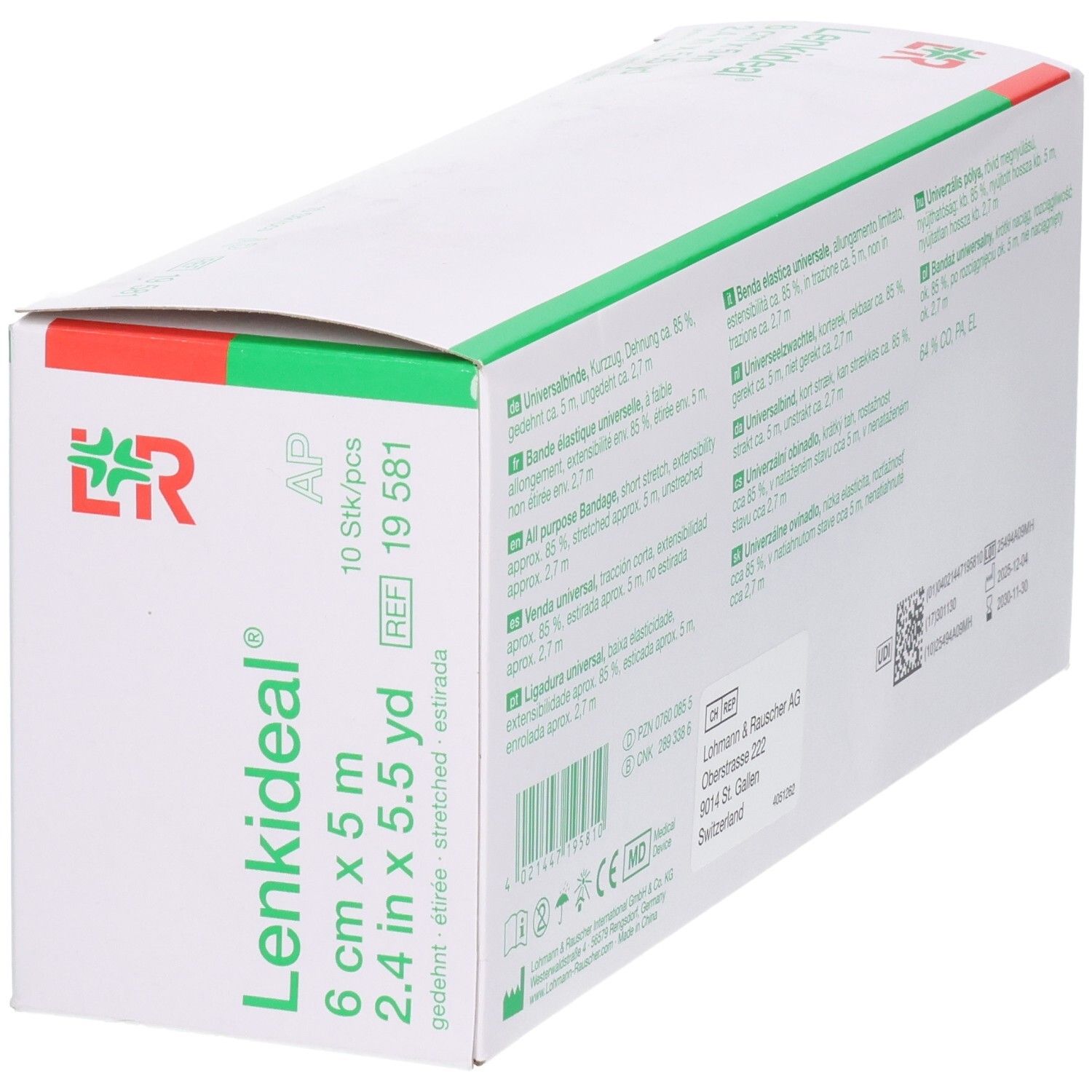 Verpackung Lenkideal® Universalbinde, 6 cm x 5 m, kurz und elastisch.