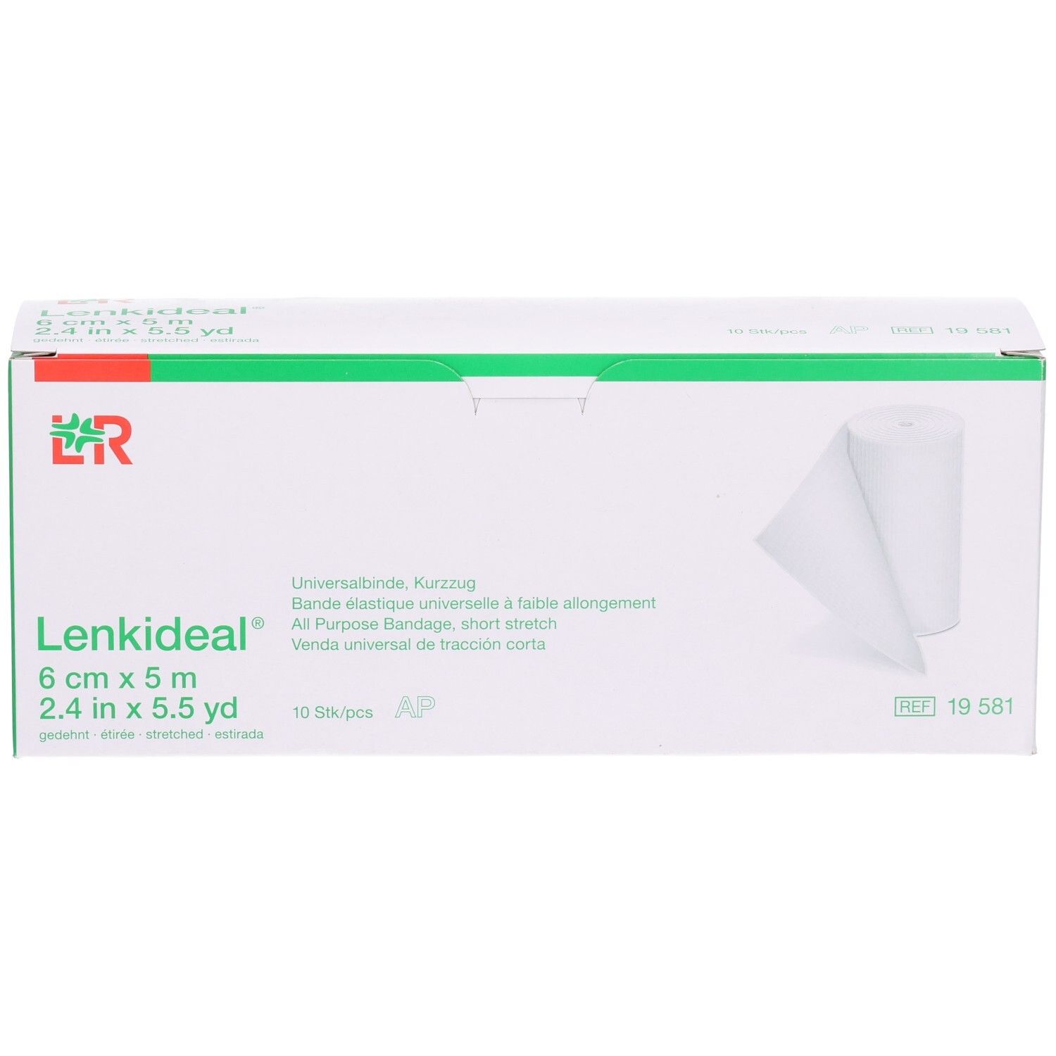 Verpackung Lenkideal® Universalbinde, 6 cm x 5 m, kurz und elastisch.