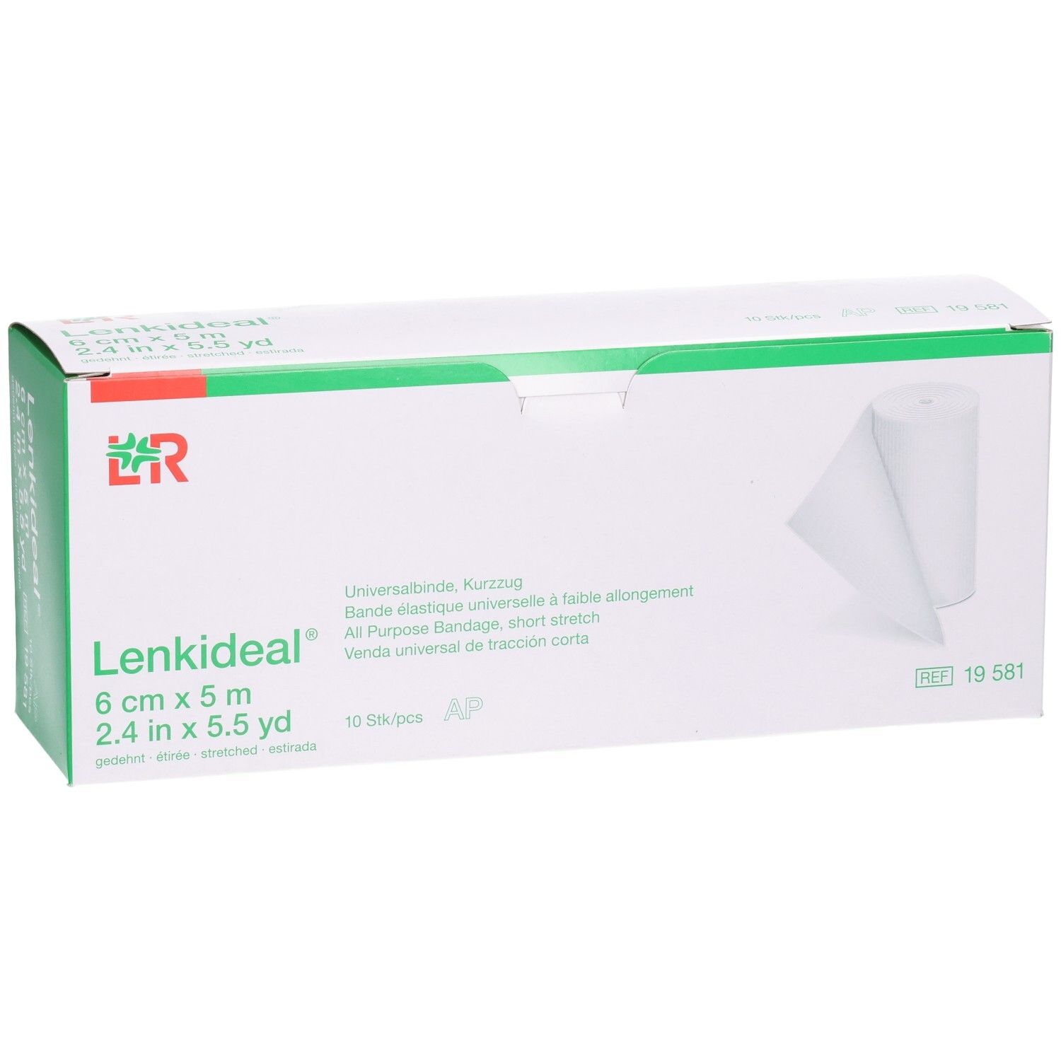 Verpackung Lenkideal® Universalbinde, 6 cm x 5 m, kurz und elastisch.