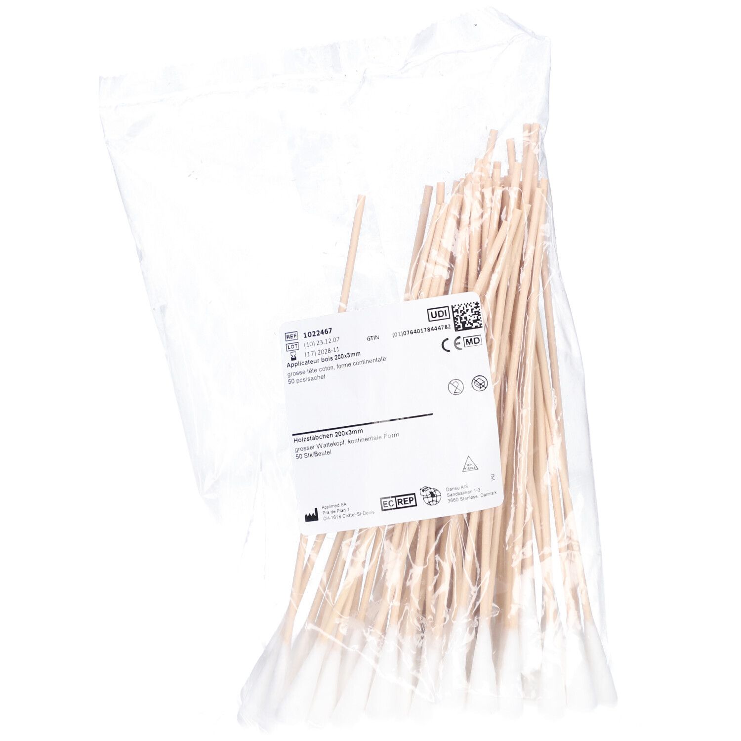 SANITEX Wattestäbchen 20cm Holz 50 Stk