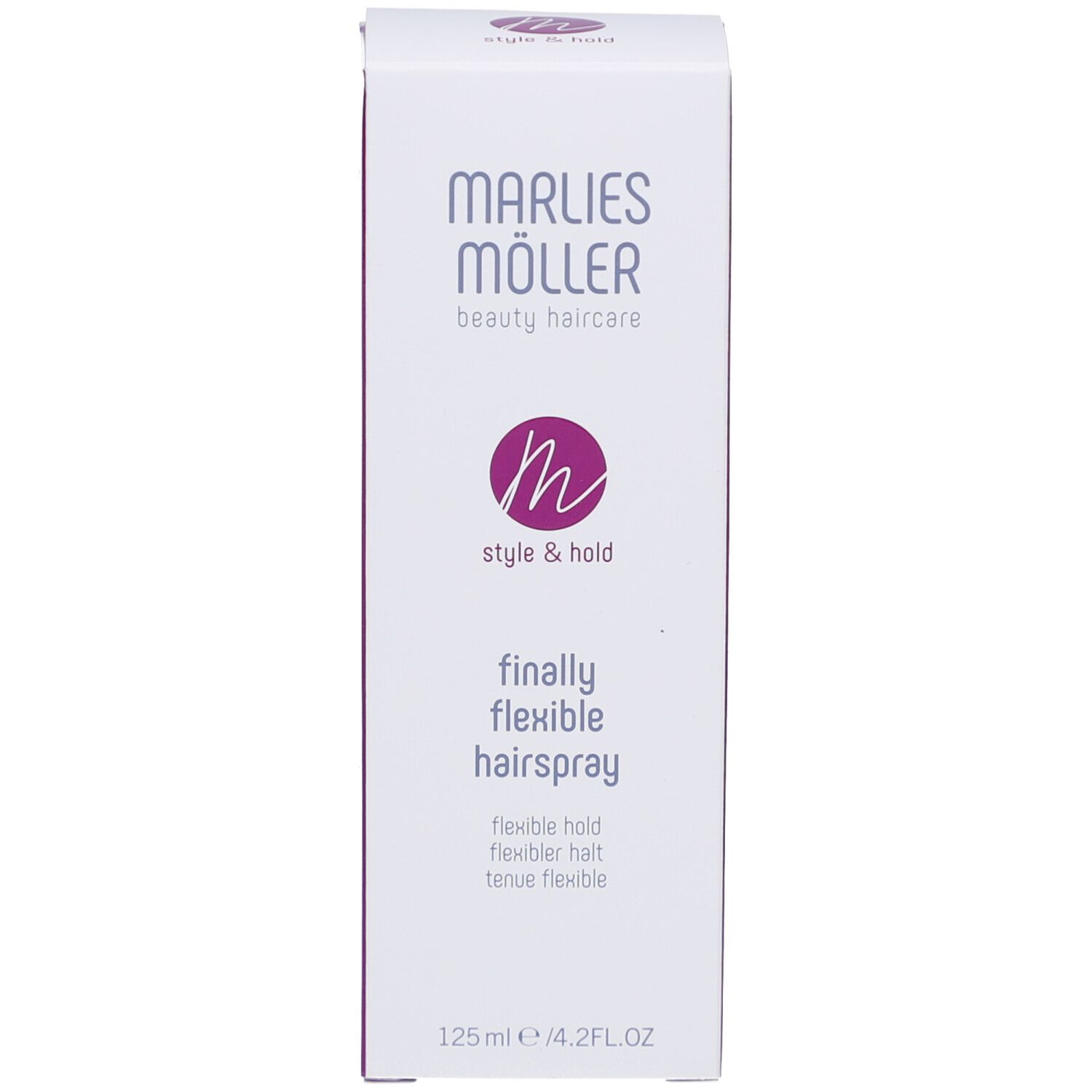 Emballage. Inscription: Marlies Möller, Style & Hold, finally flexible hairspray, 125ml.