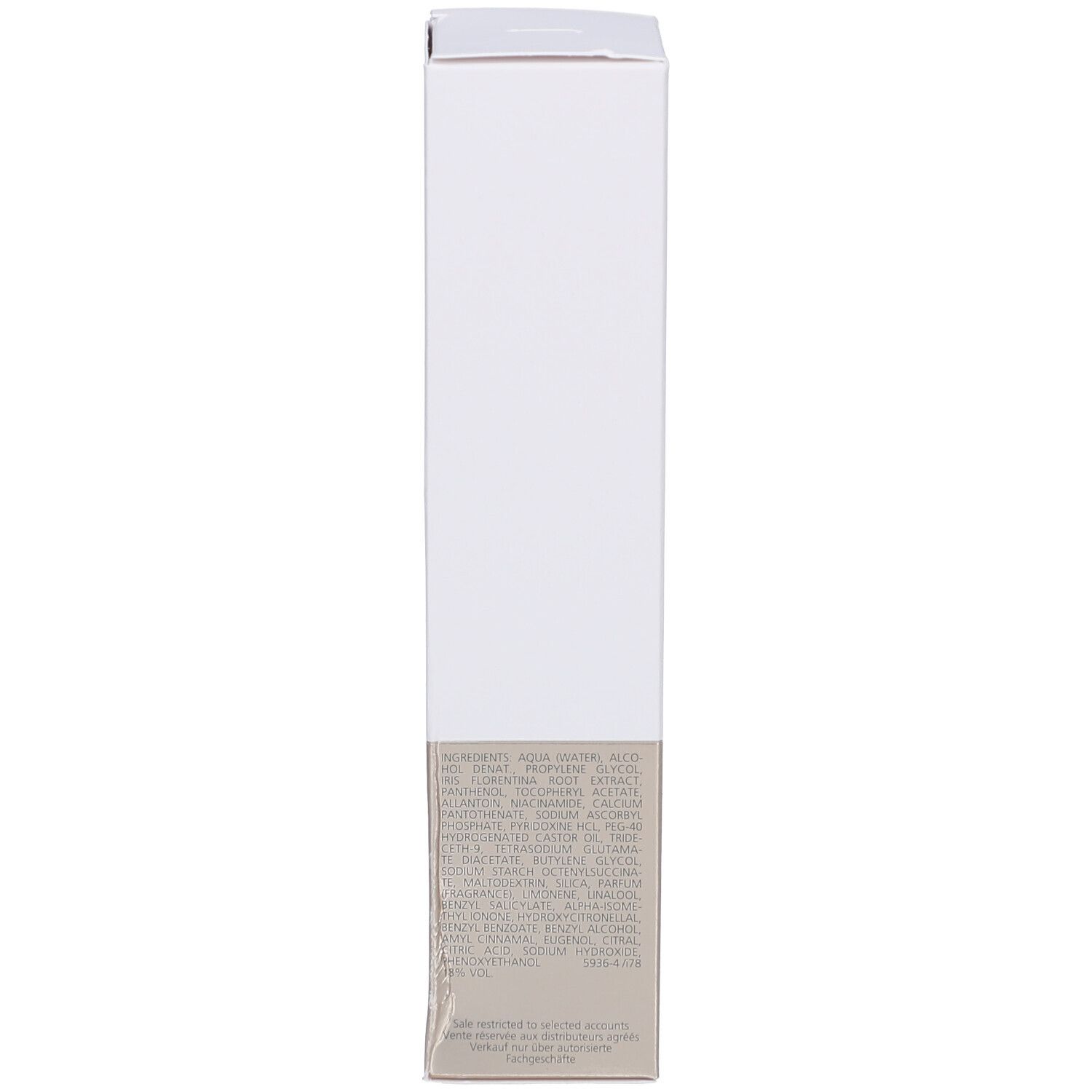 Emballage. Inscription : Juvena, ingrédients, texte en plusieurs langues.