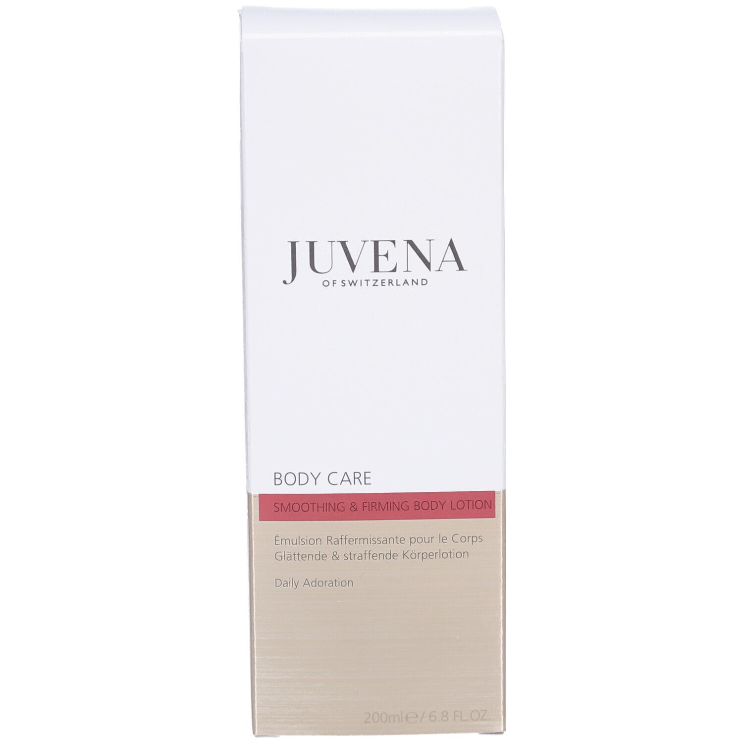 Emballage. Inscription: Juvena of Switzerland, Body Care, Smoothing & Firming Body Lotion, 200ml/6.8 FL.OZ.