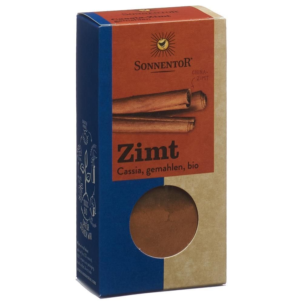 SONNENTOR Zimt Cassia gemahlen BIO 40g Packung mit Sichtfenster.