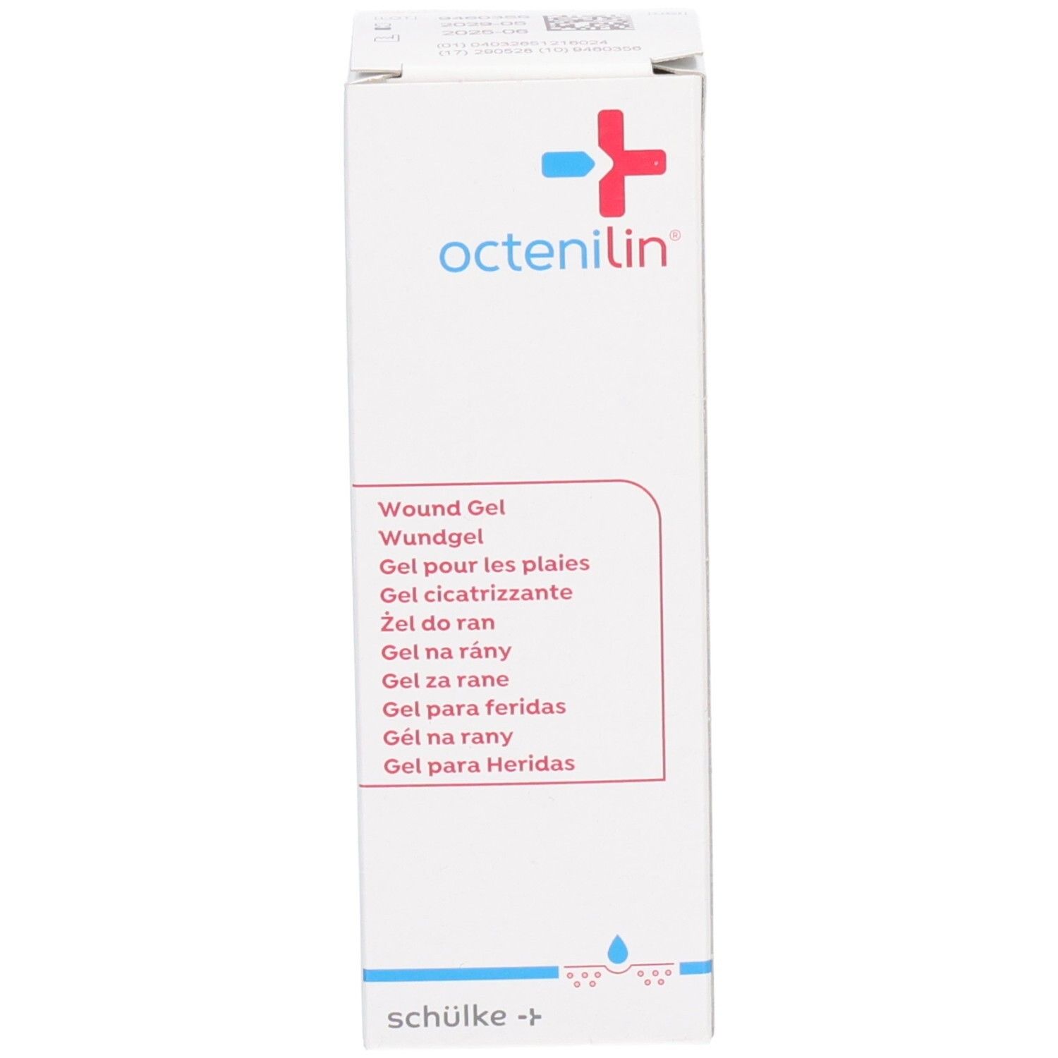 Emballage du produit. Inscription: Wund Gel. Marque: octenilin. Fabricant: schülke +.