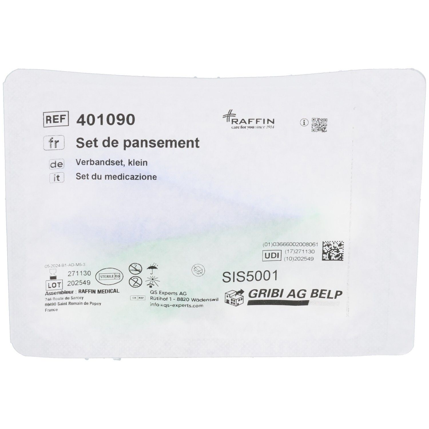 Verbandset klein: Verpackung mit Produktinformationen und Barcode. Enthält Verbandmaterial.