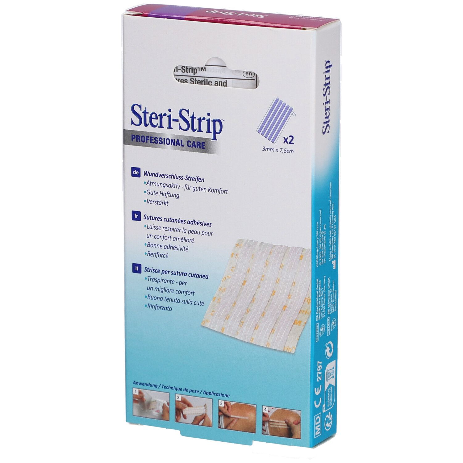 3M Steri-Strip™ Steriles selbstklebendes Hautnahtmaterial 3 x 75 mm Weiß