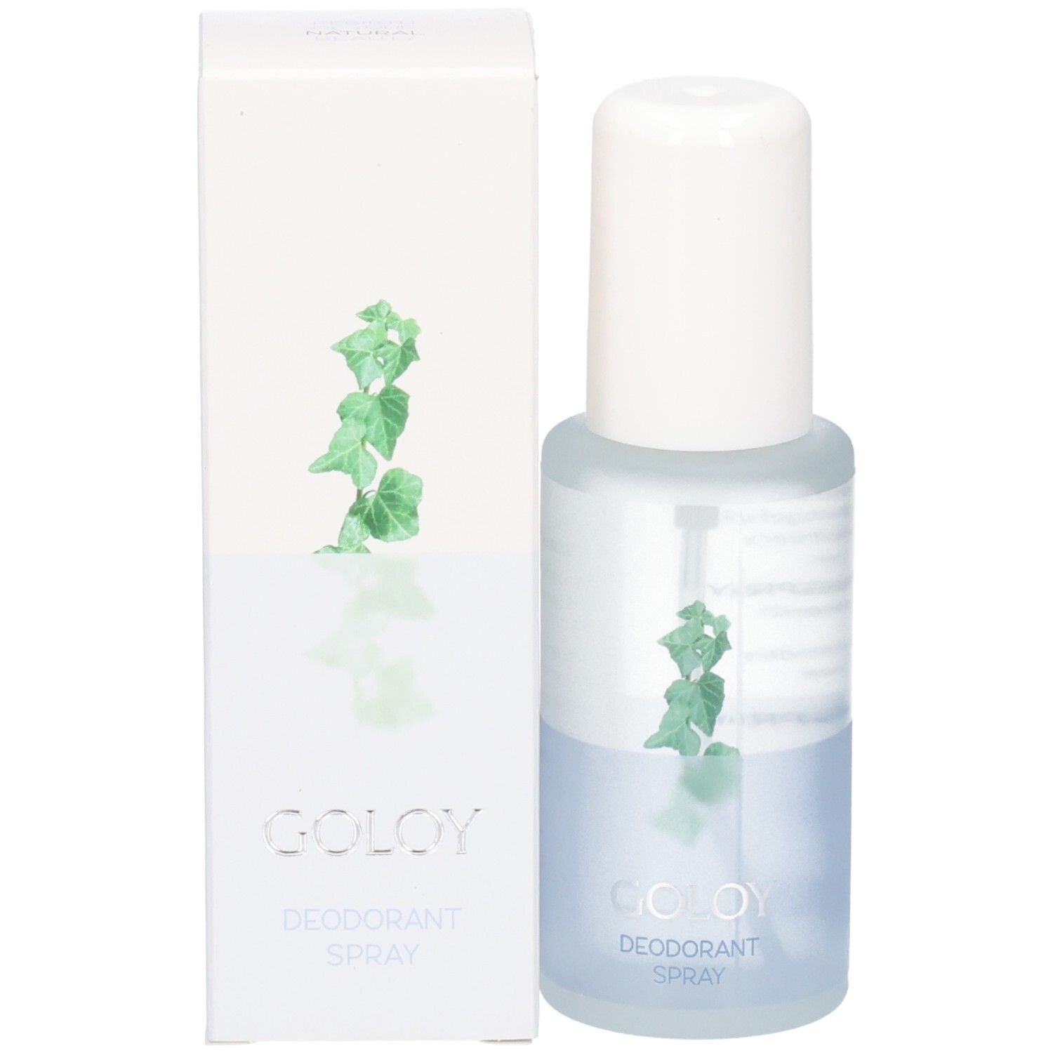 GOLOY Deodorant Spray Flasche neben seiner weißen Verpackungsbox.