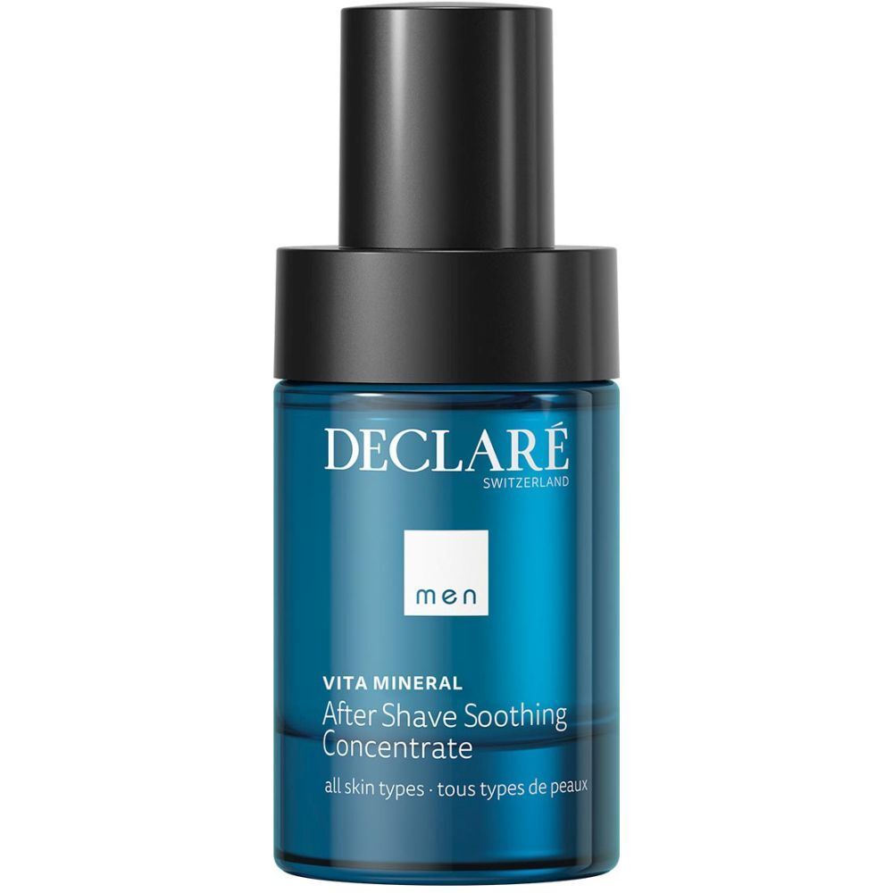 Blau-schwarze Flasche mit schwarzem Deckel. DECLARÉ-Logo und Produktbezeichnung. Für alle Hauttypen.