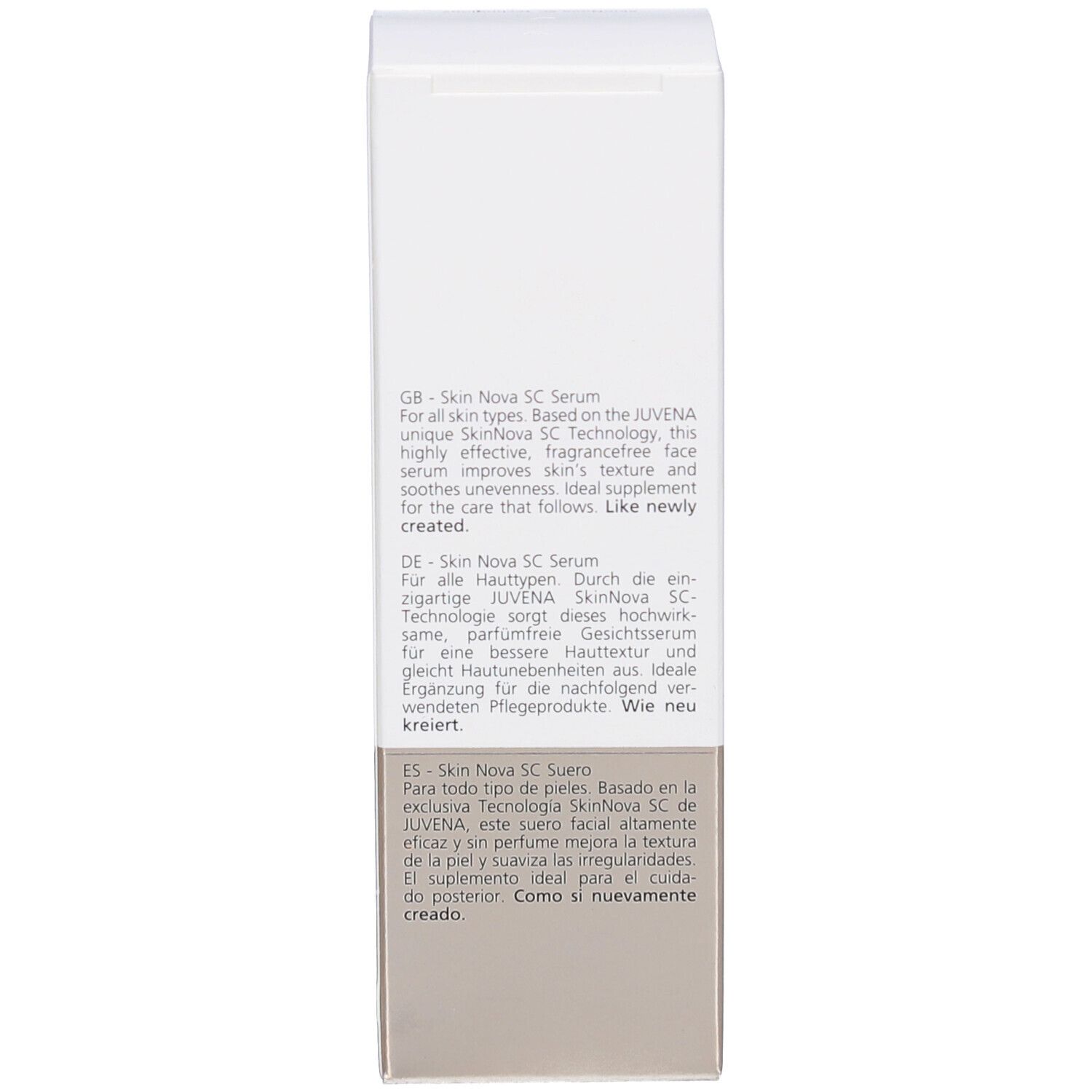 Dos de l'emballage du produit. Texte multilingue.