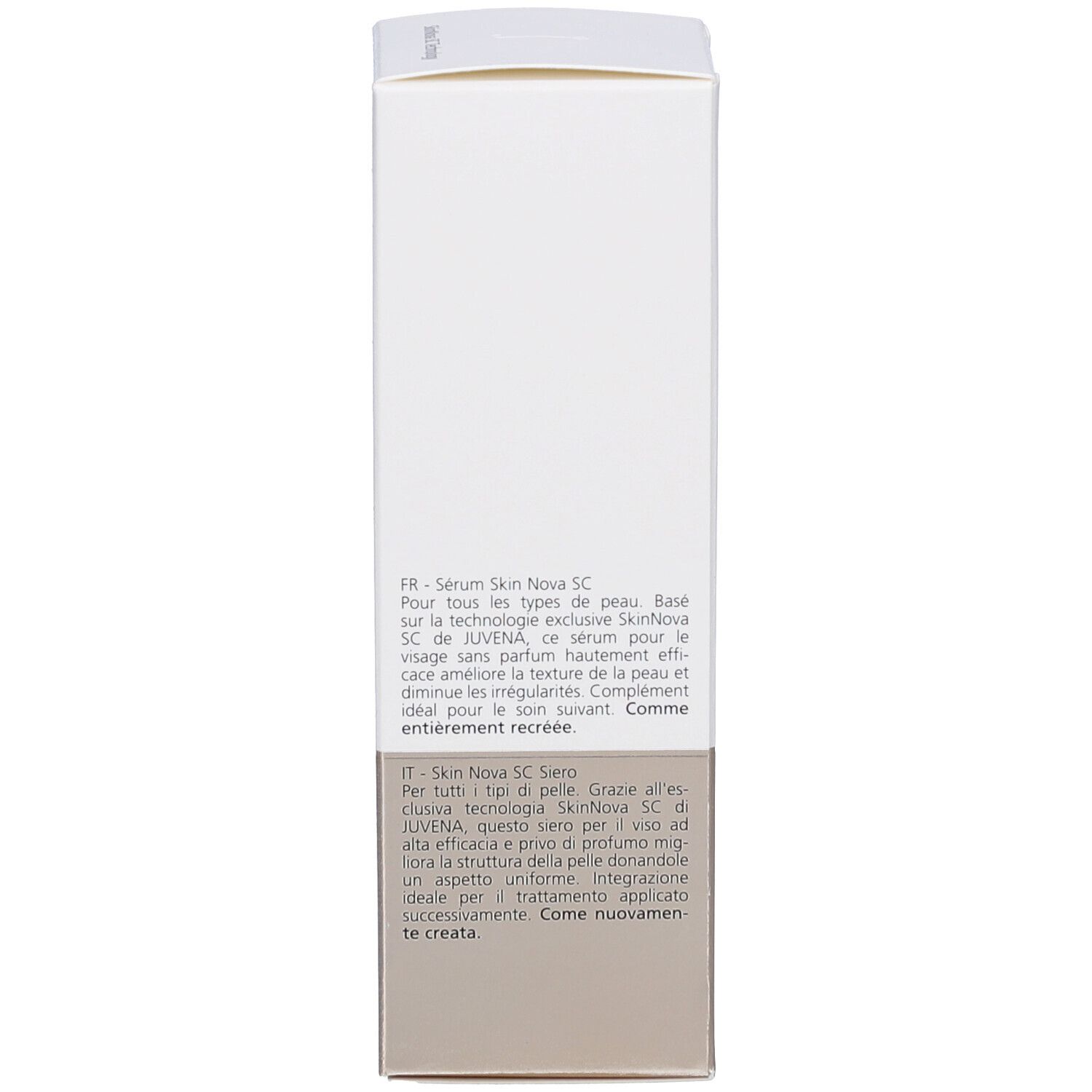 Dos de l'emballage du produit. Texte multilingue.