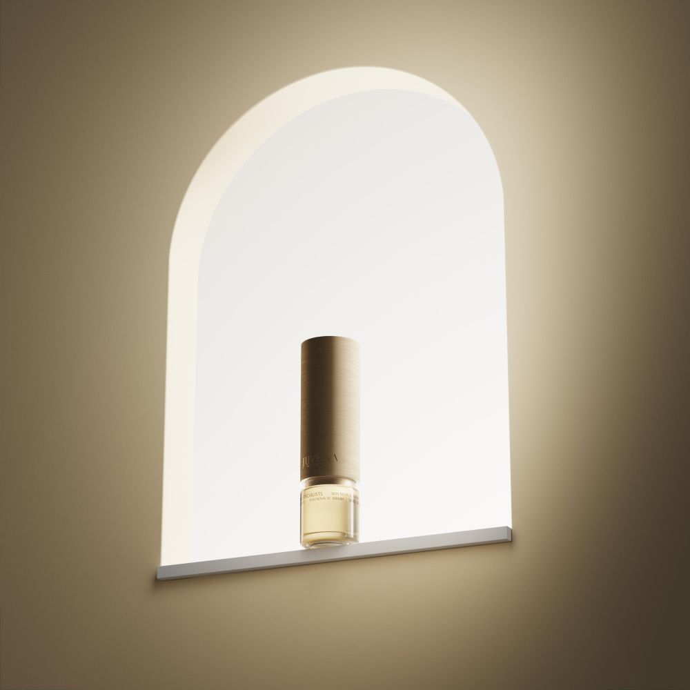 Flacon beige doré dans une niche. Inscription: JUVENA.