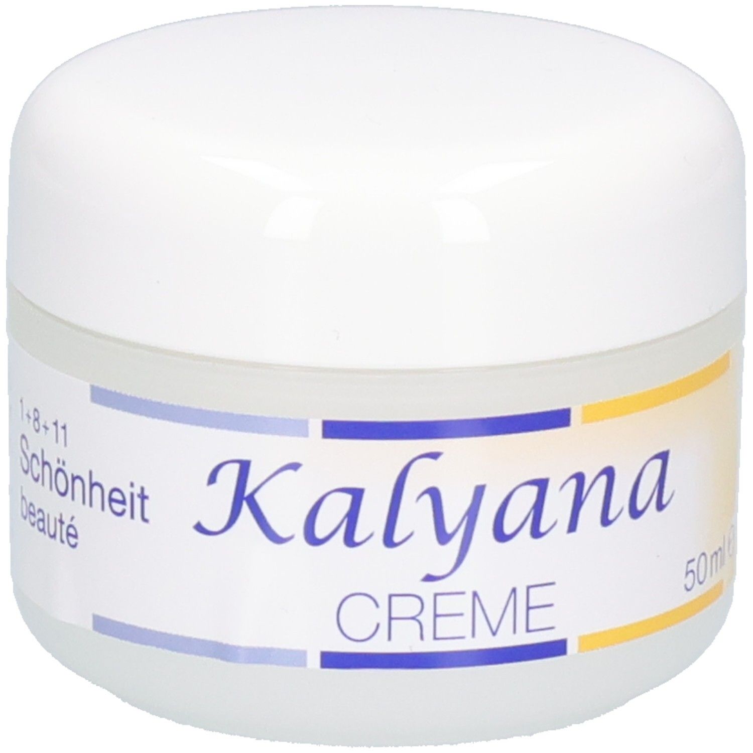 Kalyana Creme 50 ml Tiegel, Etikett mit "Kalyana CREME" und 50 ml Angabe.
