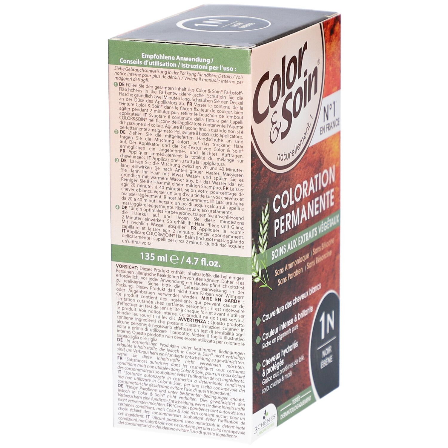 Color & Soin® Coloration permanente 1N Noir Ebène