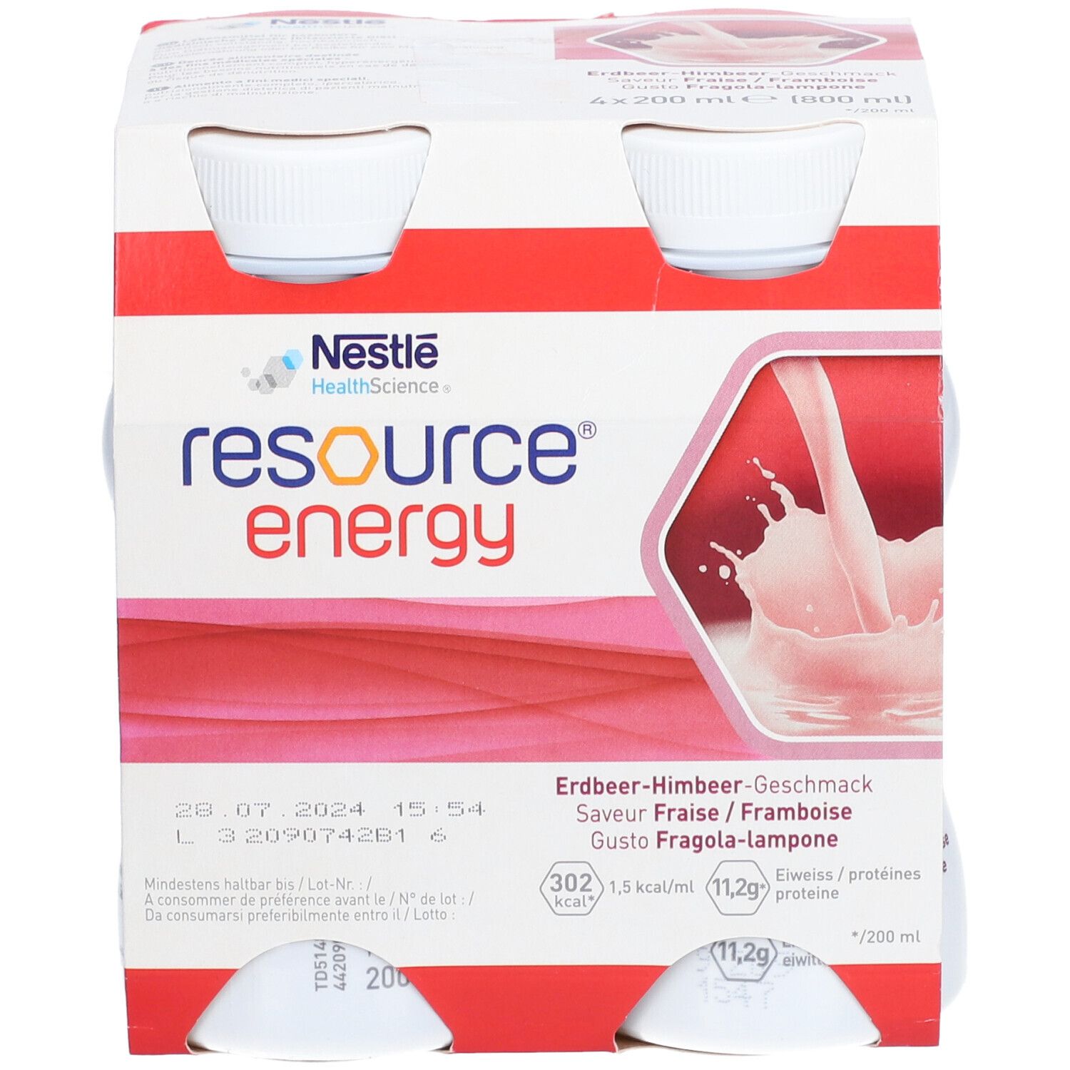 NESTLE RESOURCE® Energy Erdbeere &amp; Himbeere 4x200 ml - Redcare Apotheke