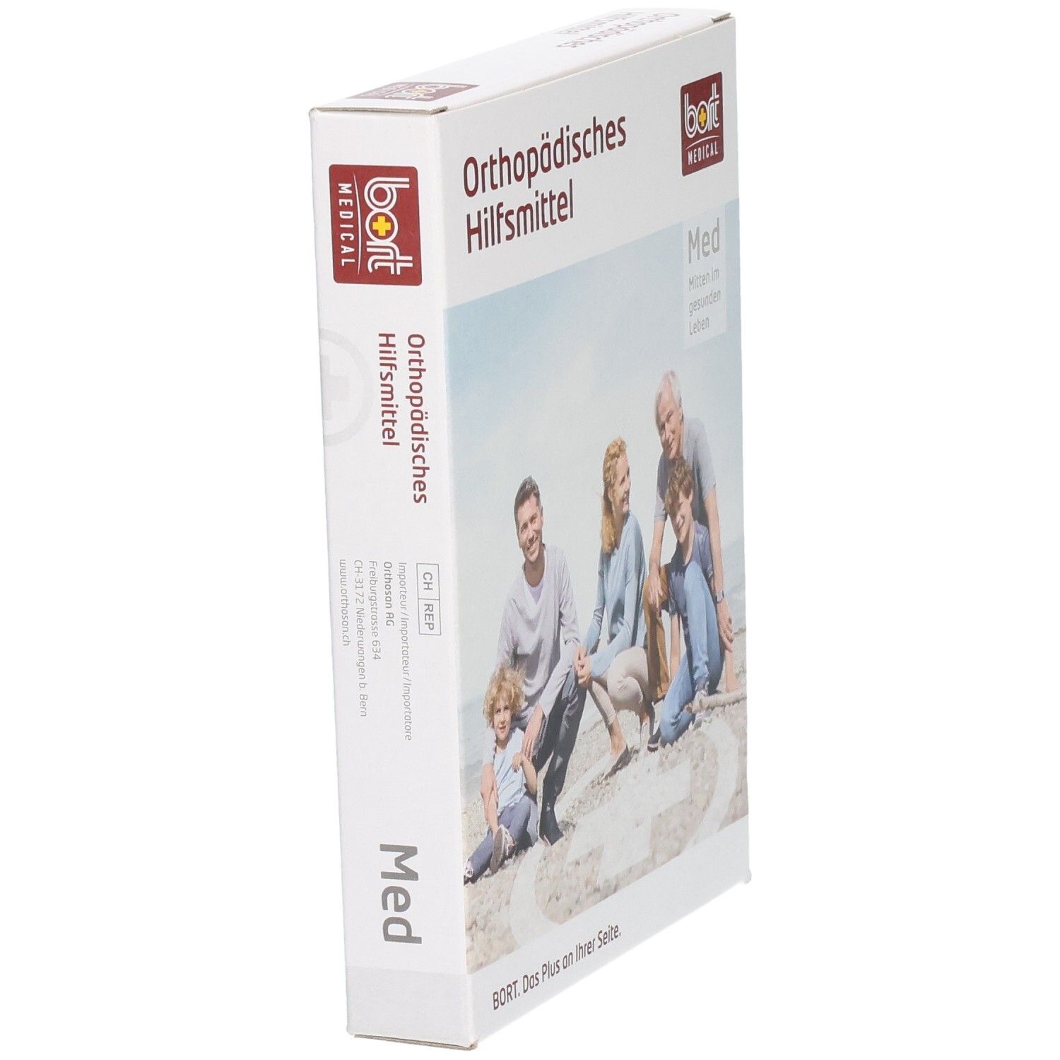 BORT Orthopädisches Hilfsmittel Verpackung, Seitenansicht mit Produktinformationen.