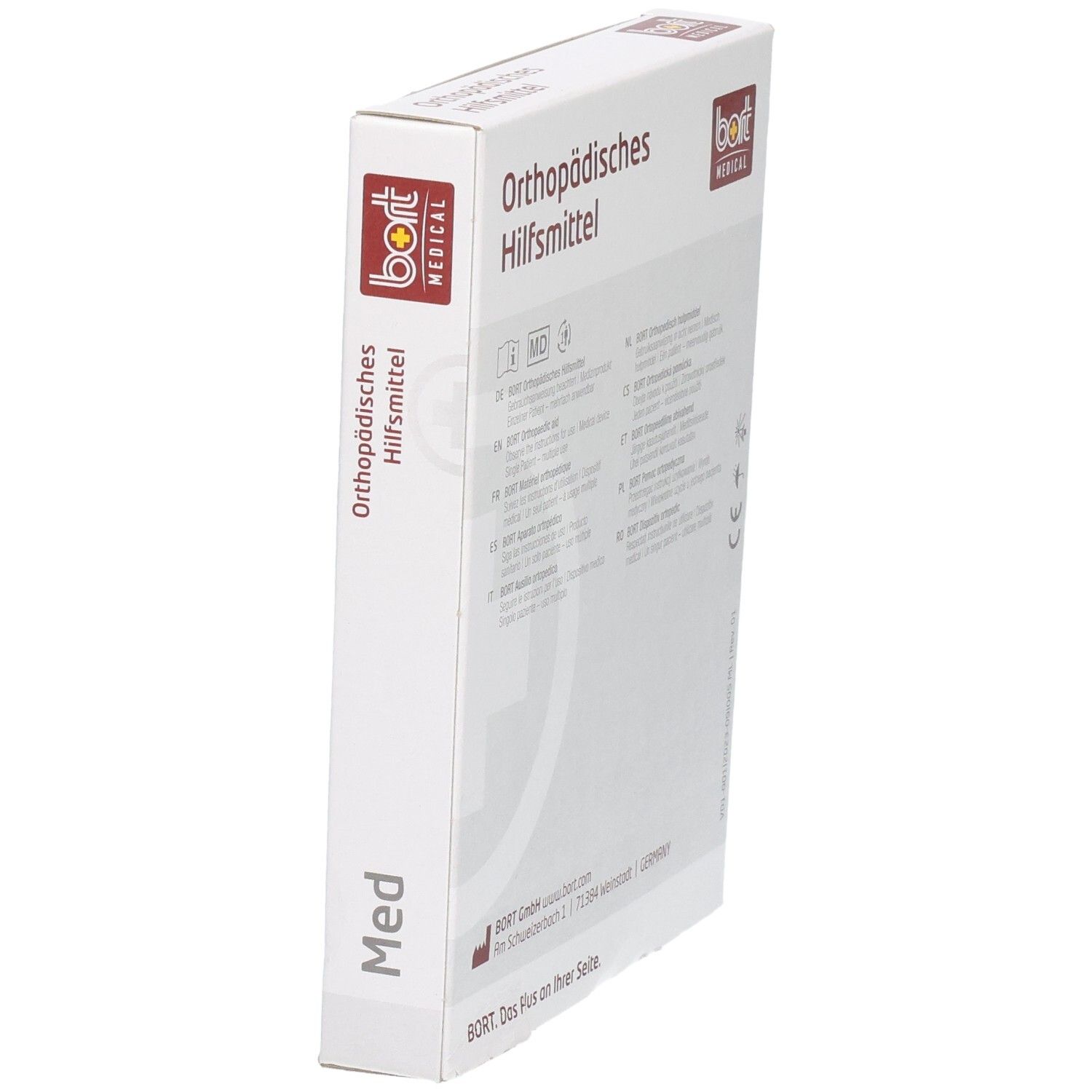 BORT Orthopädisches Hilfsmittel Verpackung, Seitenansicht mit Produktinformationen.