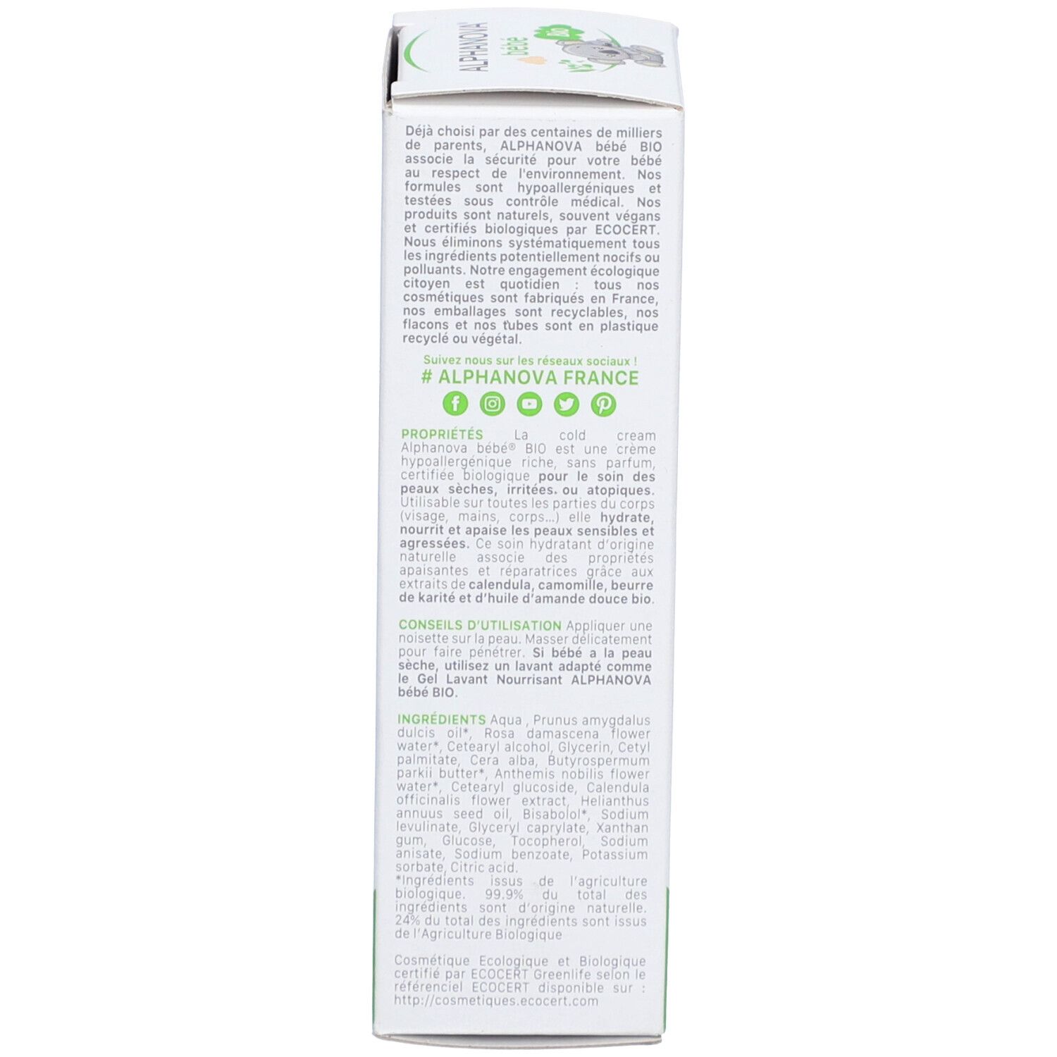 Alphanova COLD CREAM CERTIFIÉE BIO – PEAUX SÈCHES & AGRÉSSÉES | ALPHANOVA BÉBÉ
