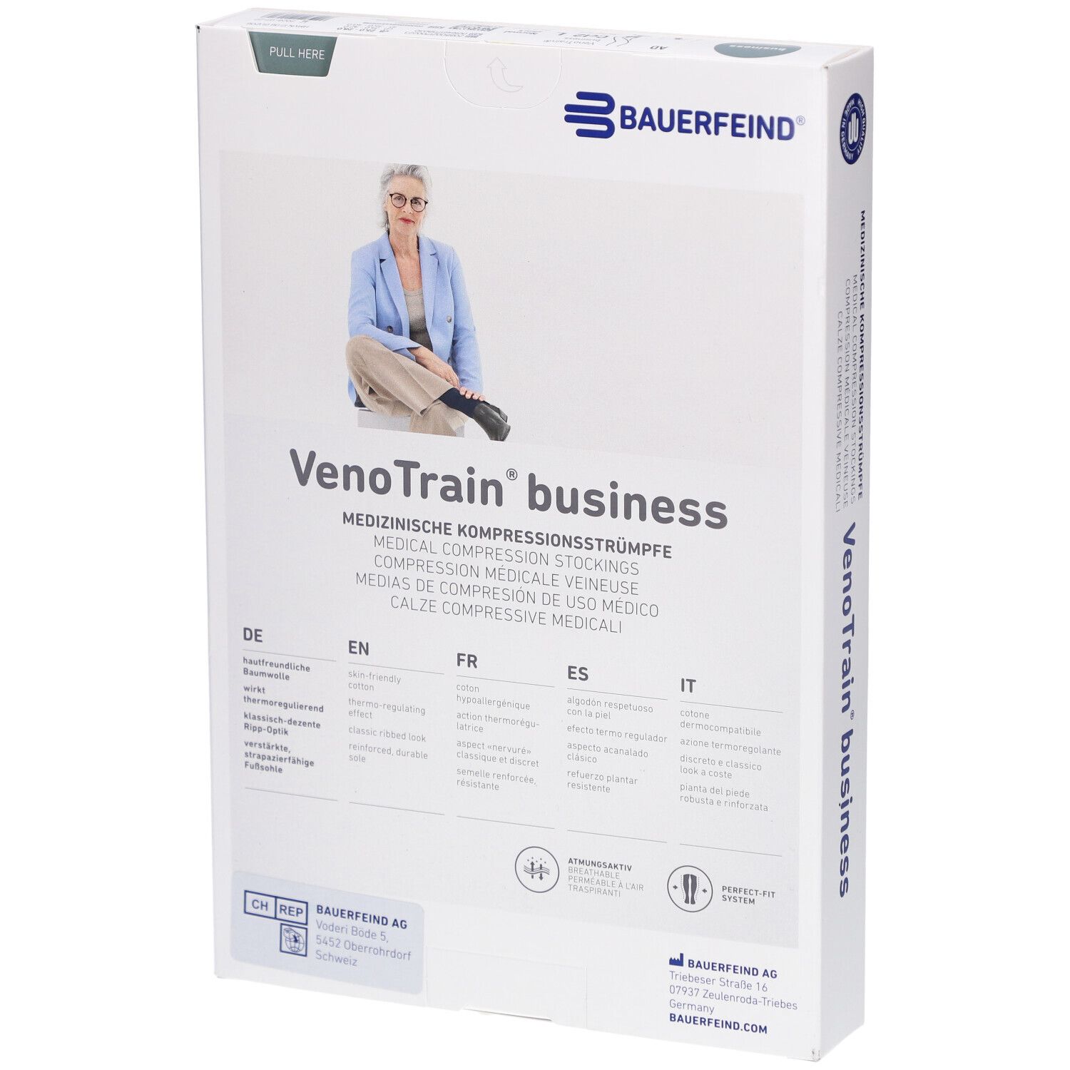 BAUERFEIND VenoTrain business Strümpfe schwarz - Medizinische Kompressionsstrümpfe - AD CCL2 Größe L normal/kurz Fuß geschlossen