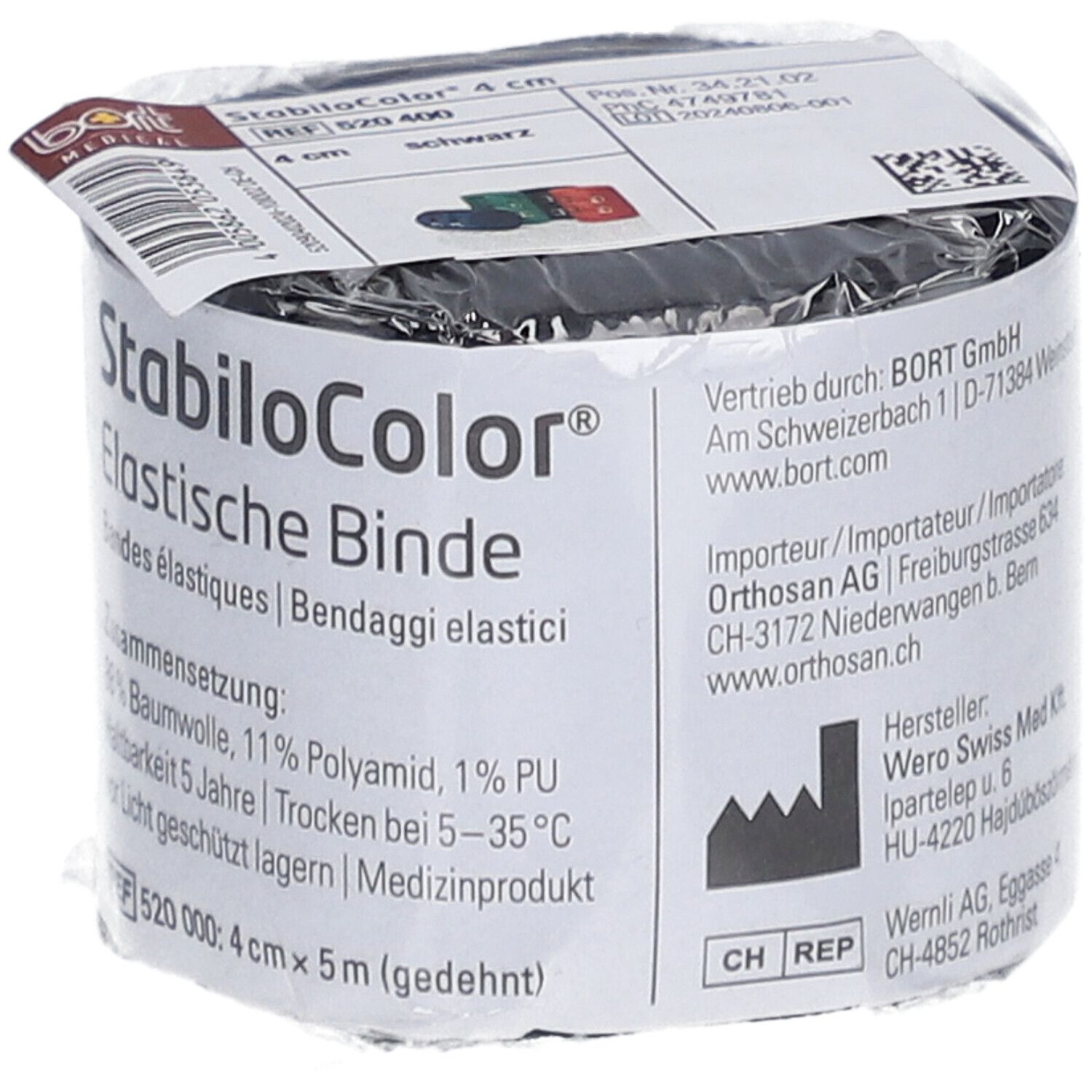 BORT StabiloColor® Bandes élastiques 4 cm noire
