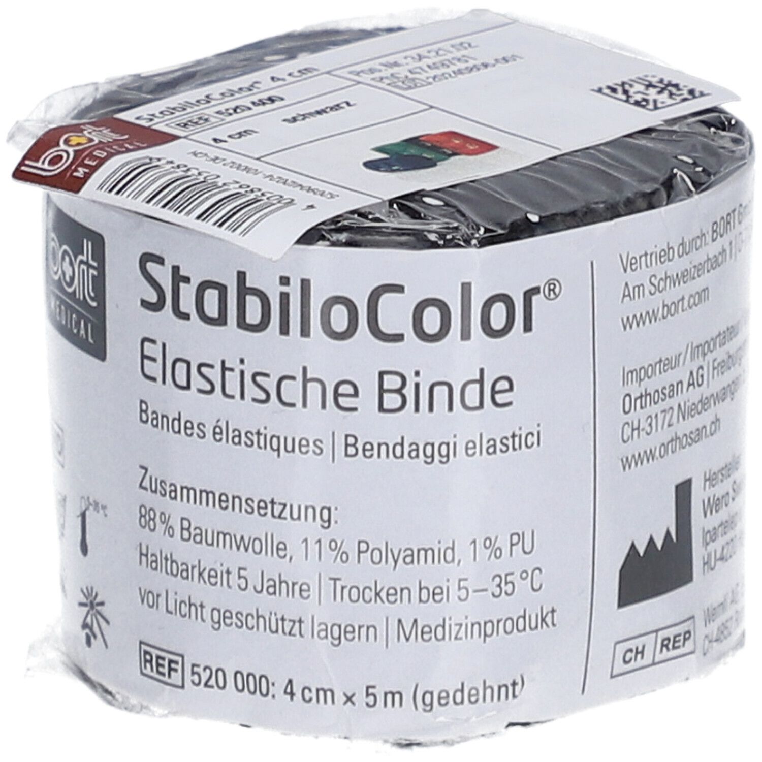 BORT StabiloColor® Bandes élastiques 4 cm noire