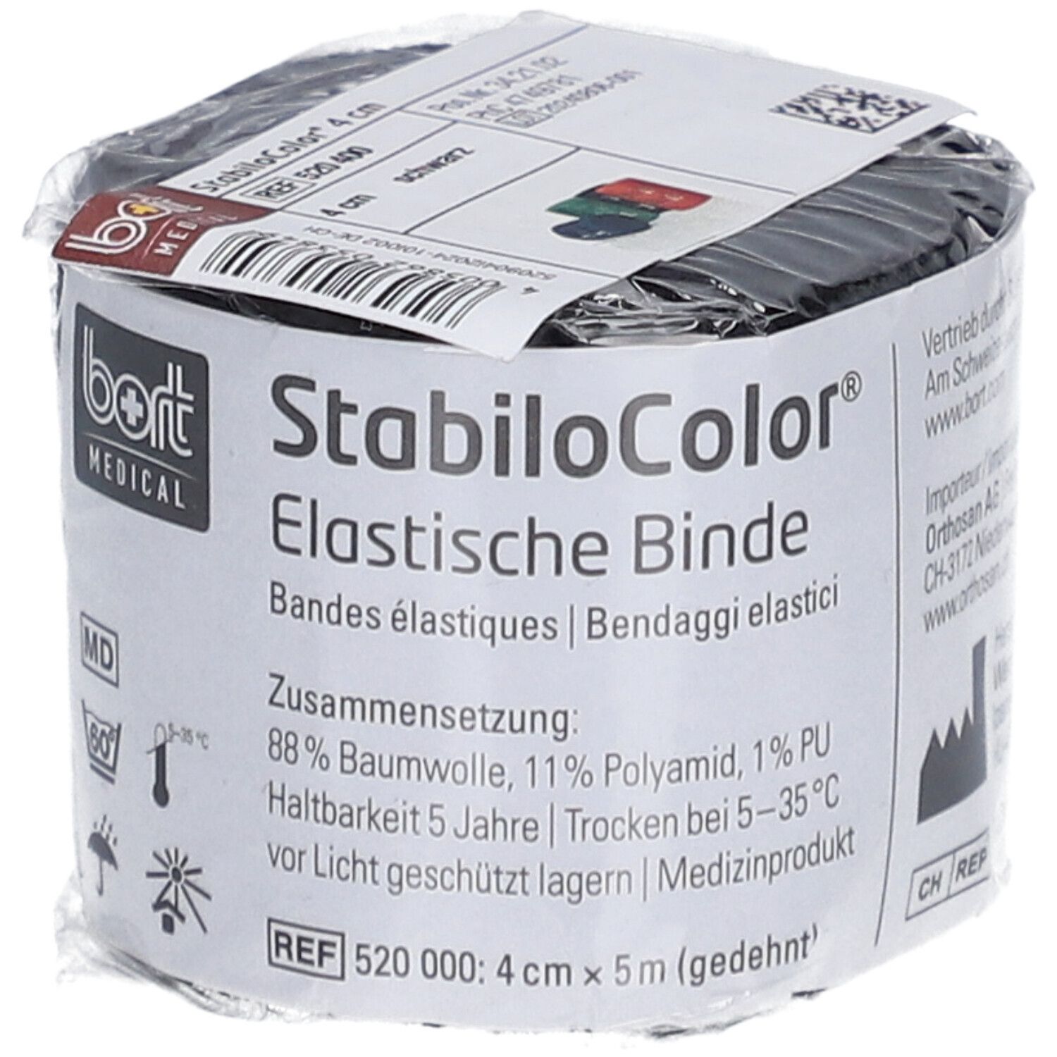 BORT StabiloColor® Bandes élastiques 4 cm noire