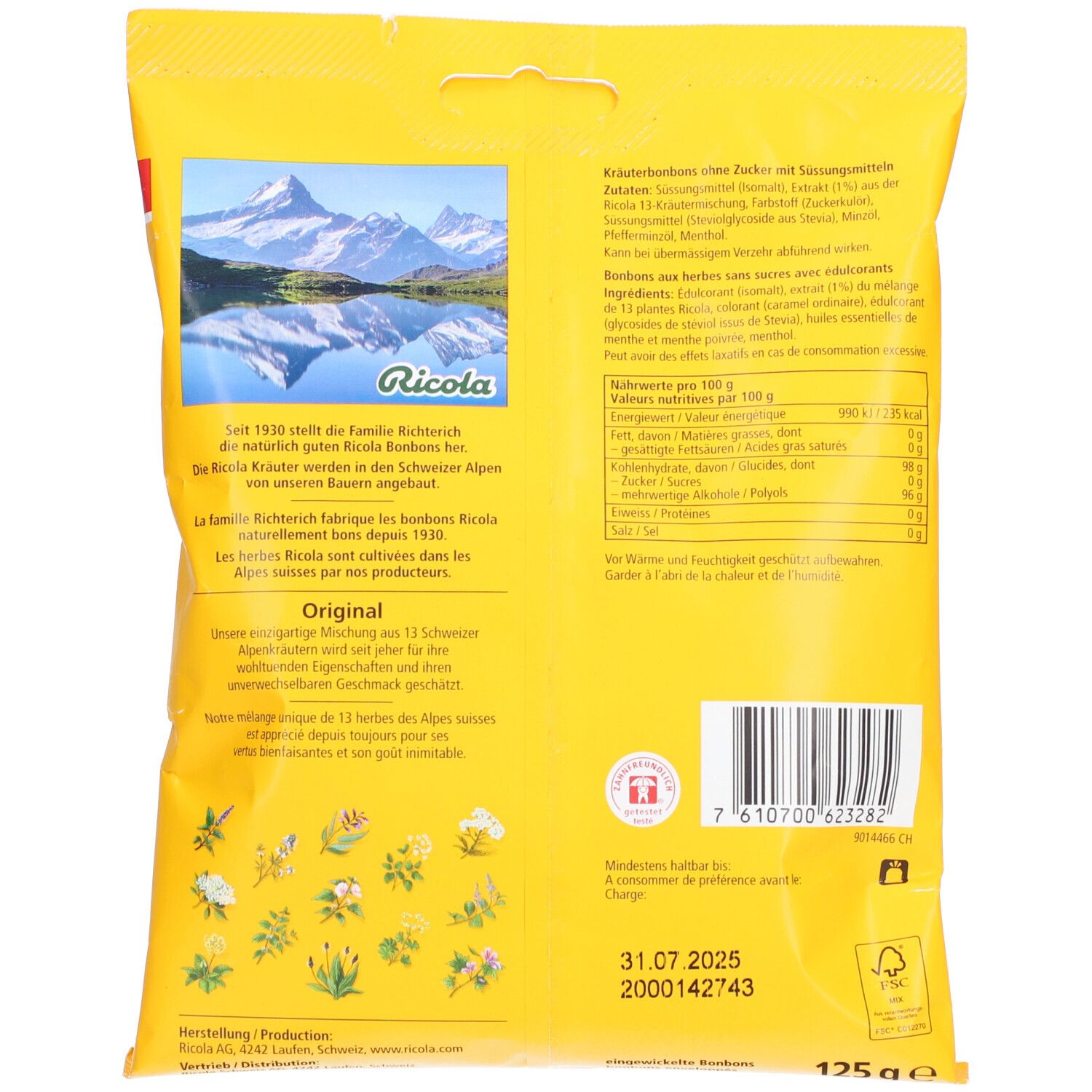 Ricola Kräuter-Bonbons Mit Zucker (250g) – PZN 1666103, Wohltuend Für Hals & Rachen