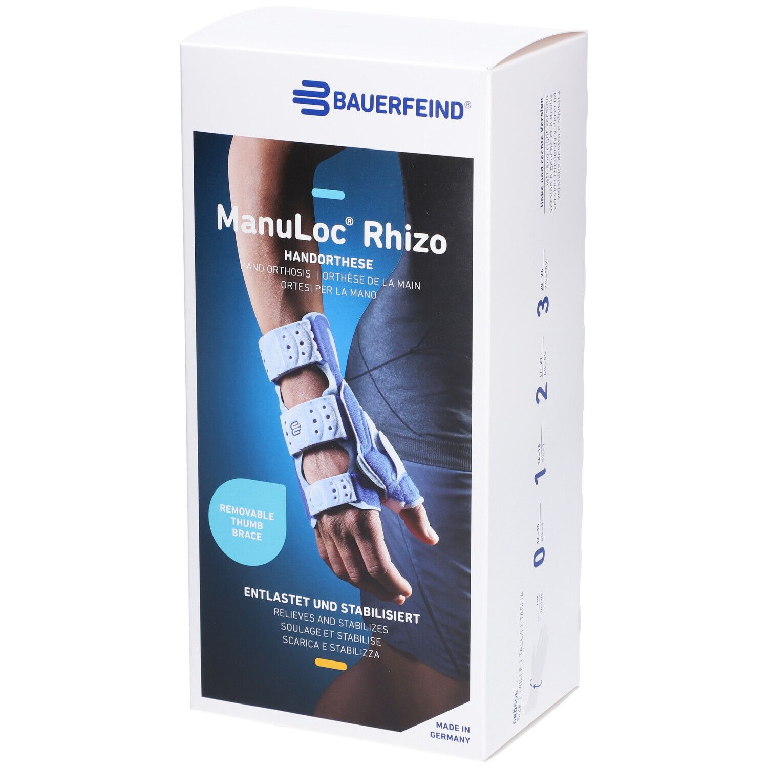 BAUERFEIND Manuloc® Rhizo Orthese Handgelenk-Daumen Stabilisator Größe 1 rechts