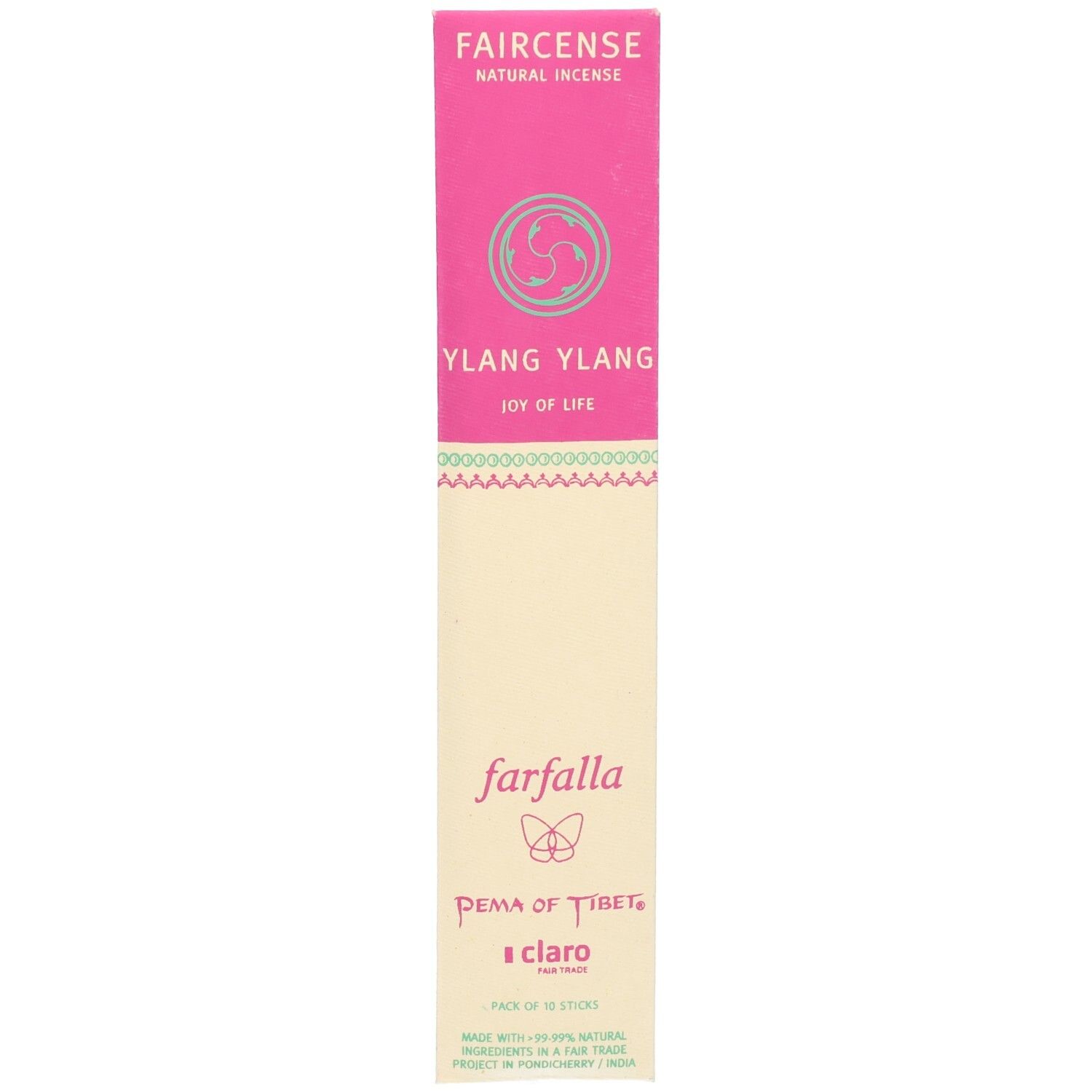 Emballage pour bâtons d'encens Faircense Ylang Ylang, Bio. Contient 10 bâtons.
