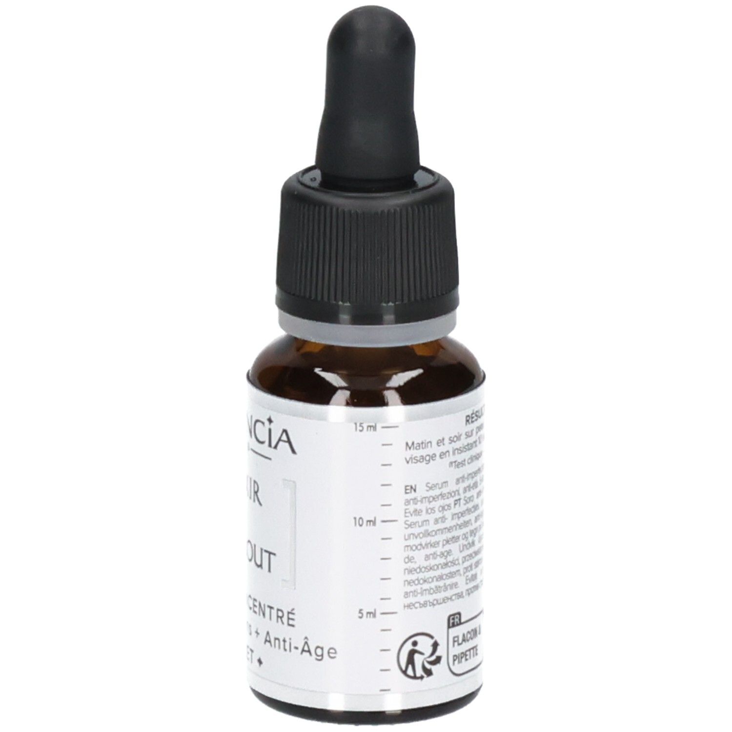 Garancia L'elixir Du Marabout Serum: Flasche mit Pipette und seitlicher Skala zur Messung des Inhalts.
