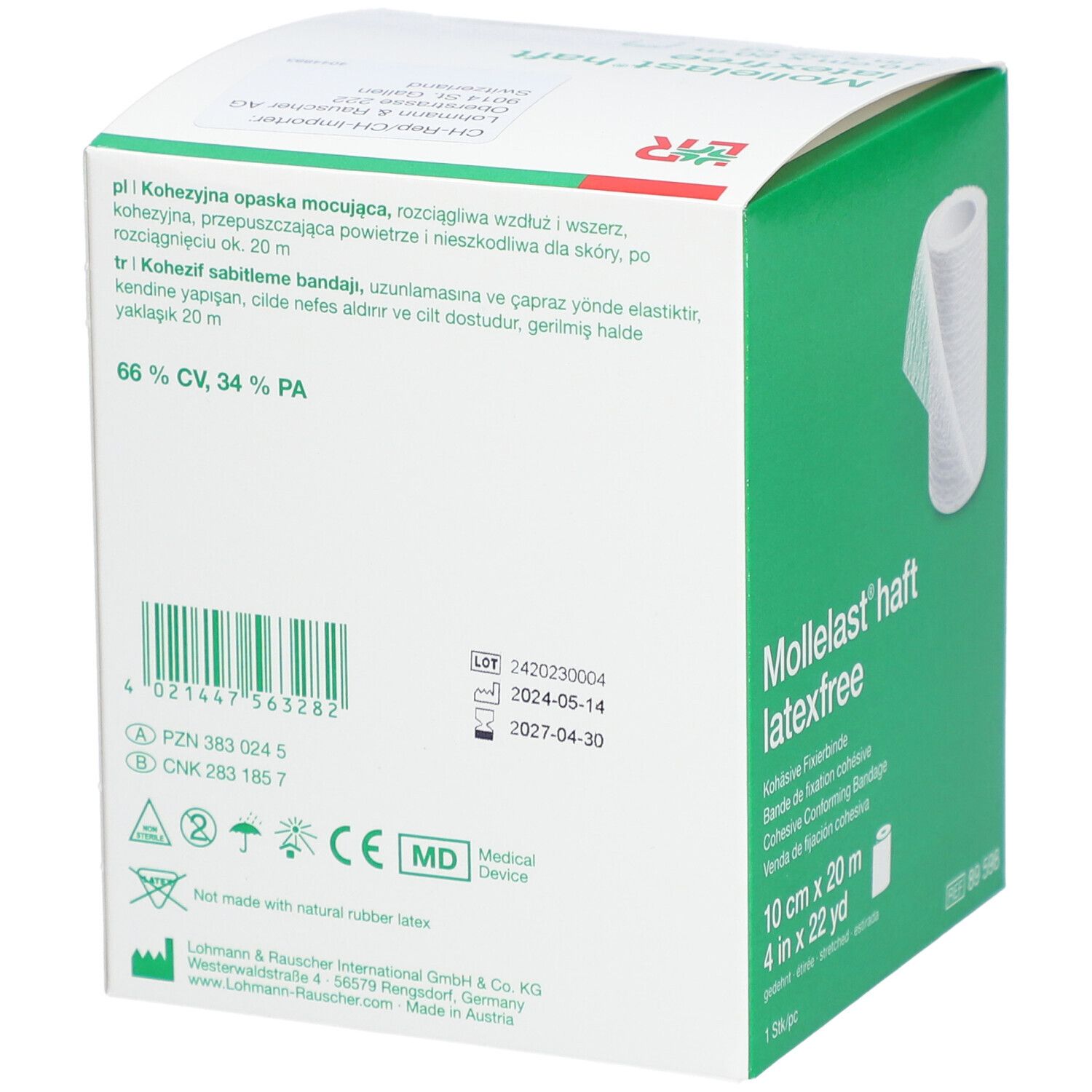 L&R Mollelast® Haft Bande de fixation cohésive 10 cm x 20 m