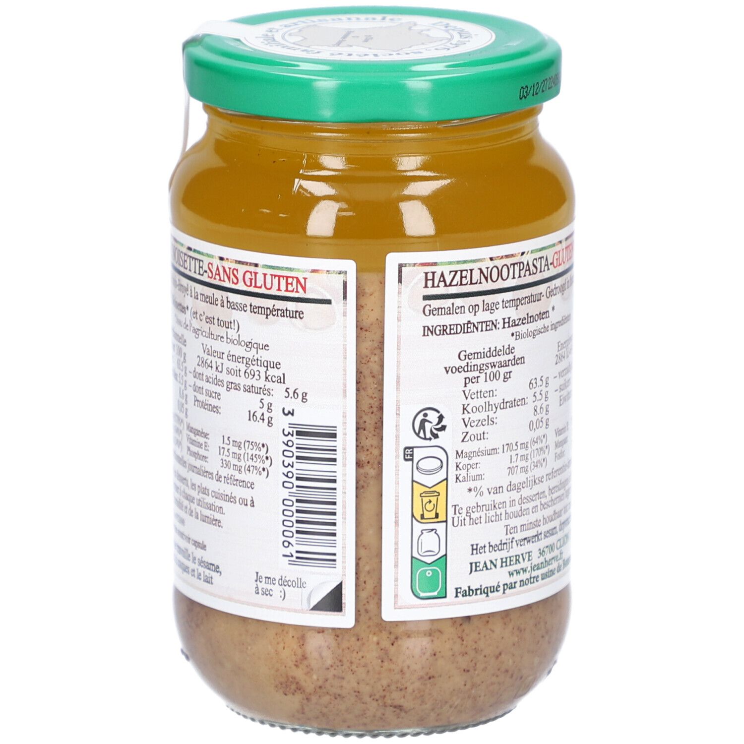 Rückseite des Glases mit Nährwertangaben und Zutaten. Glutenfrei-Zeichen und Bio-Siegel.