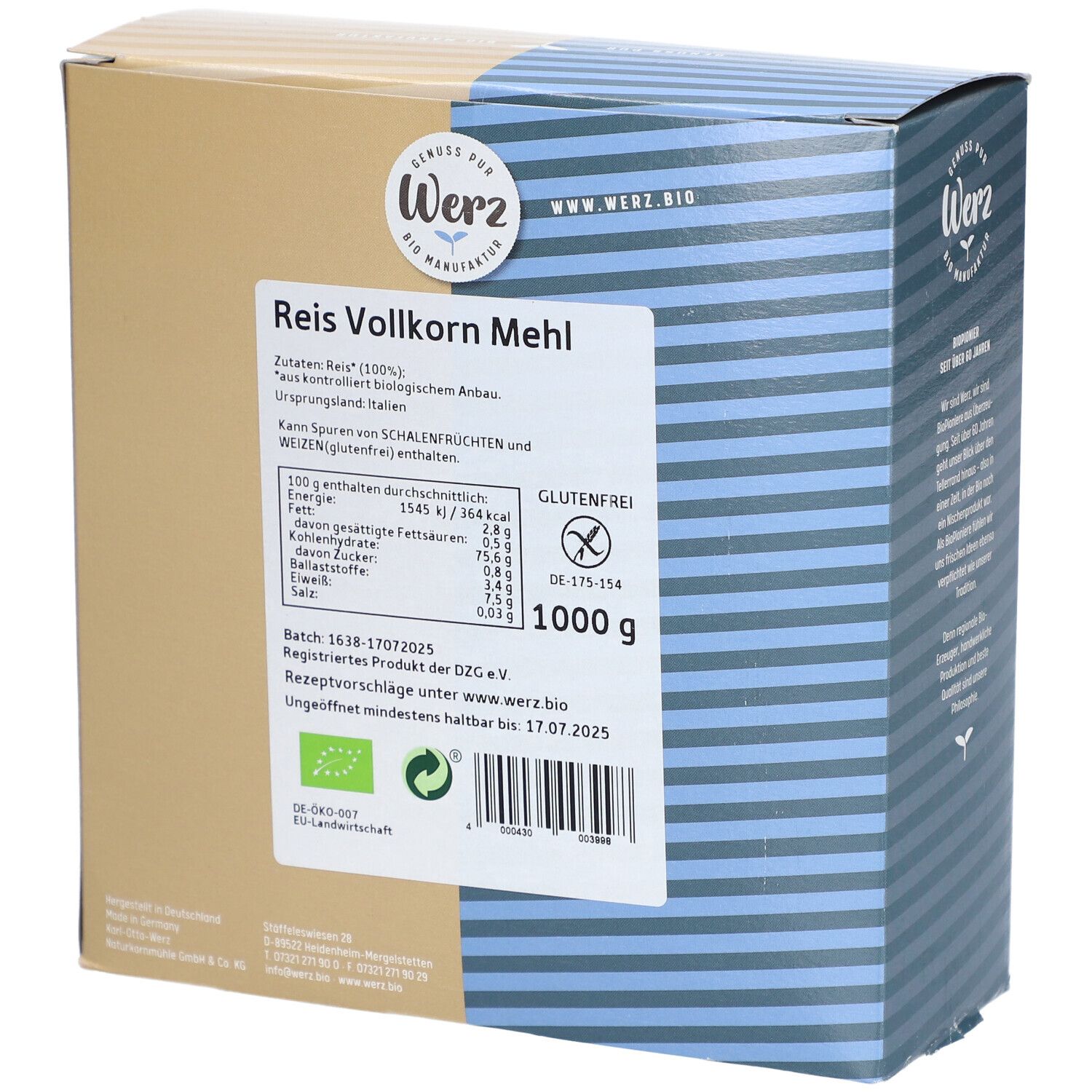 WERZ Reis Mehl Bio glutenfrei 1 kg
