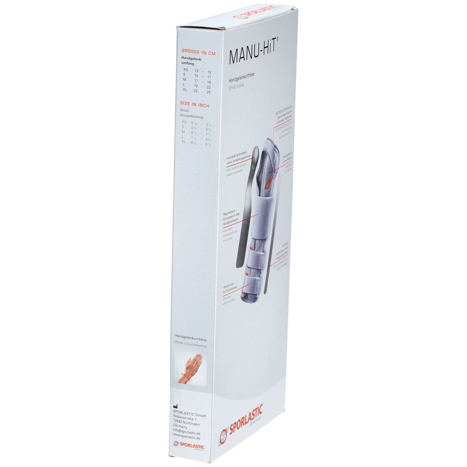SPORLASTIC Manu Hit Handgelenkorthese Größe L 18cm Links Platinum