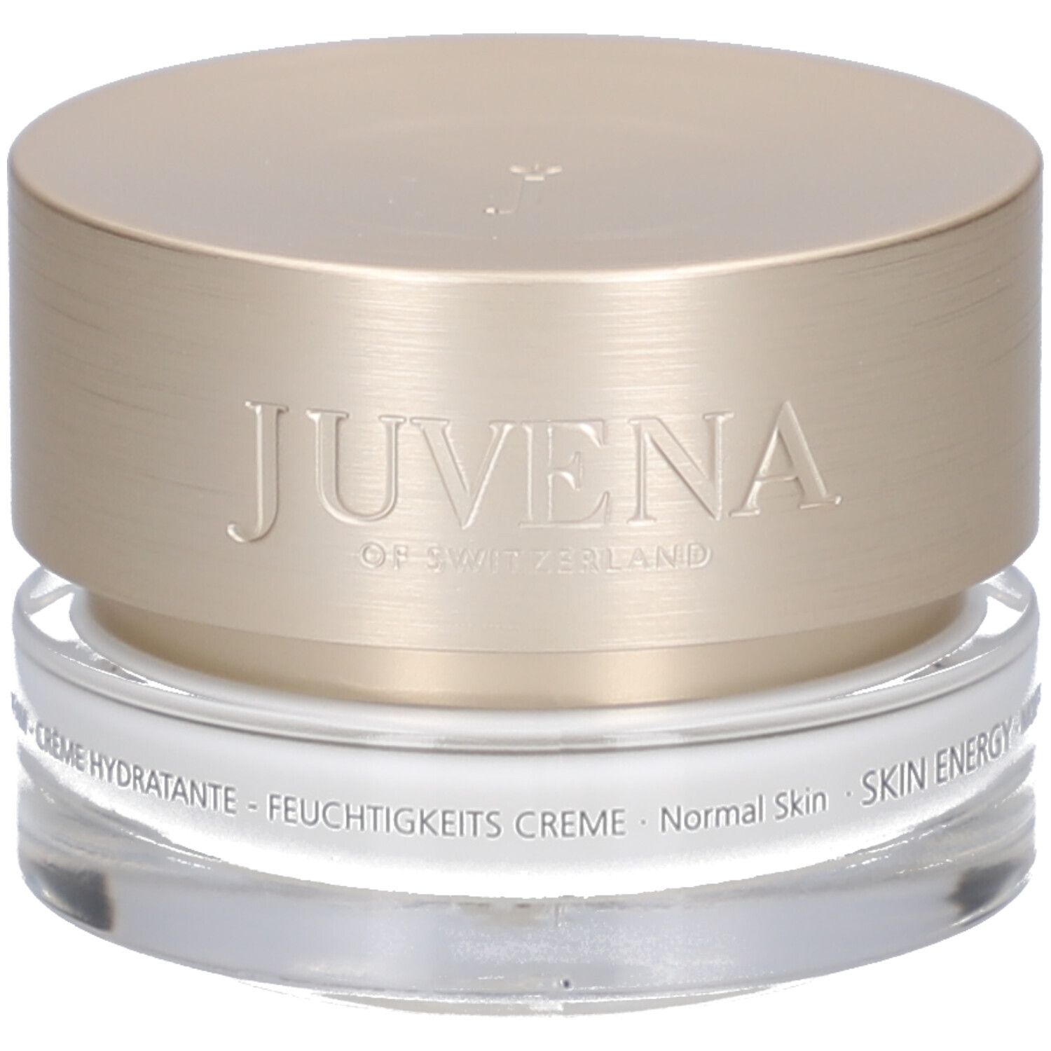 Pot de crème avec couvercle doré. "JUVENA OF SWITZERLAND" sur le couvercle. "SKIN ENERGY" sur le pot.