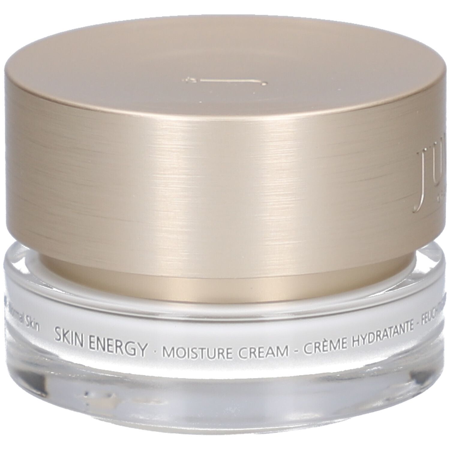 Pot de crème avec couvercle doré. "JUVENA OF SWITZERLAND" sur le couvercle. "SKIN ENERGY" sur le pot.