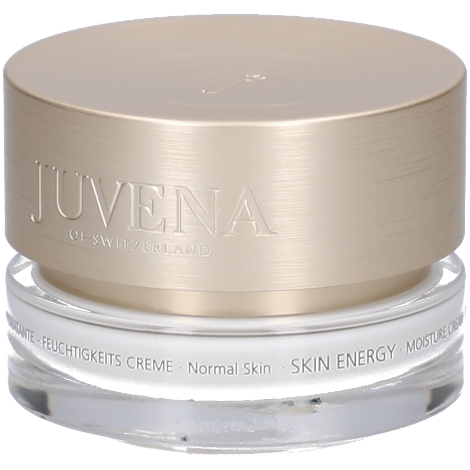 Pot de crème avec couvercle doré. "JUVENA OF SWITZERLAND" sur le couvercle. "SKIN ENERGY" sur le pot.