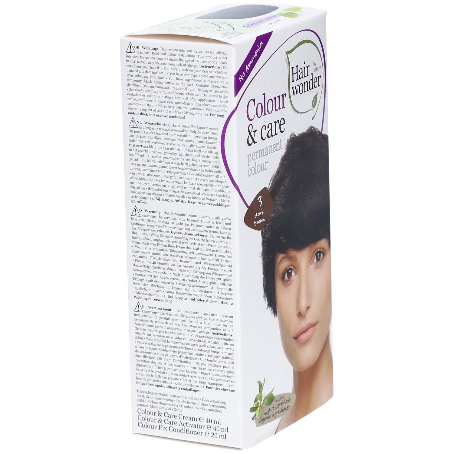 Hairwonder Coloration Permanente Color & Care Brun Foncé 3