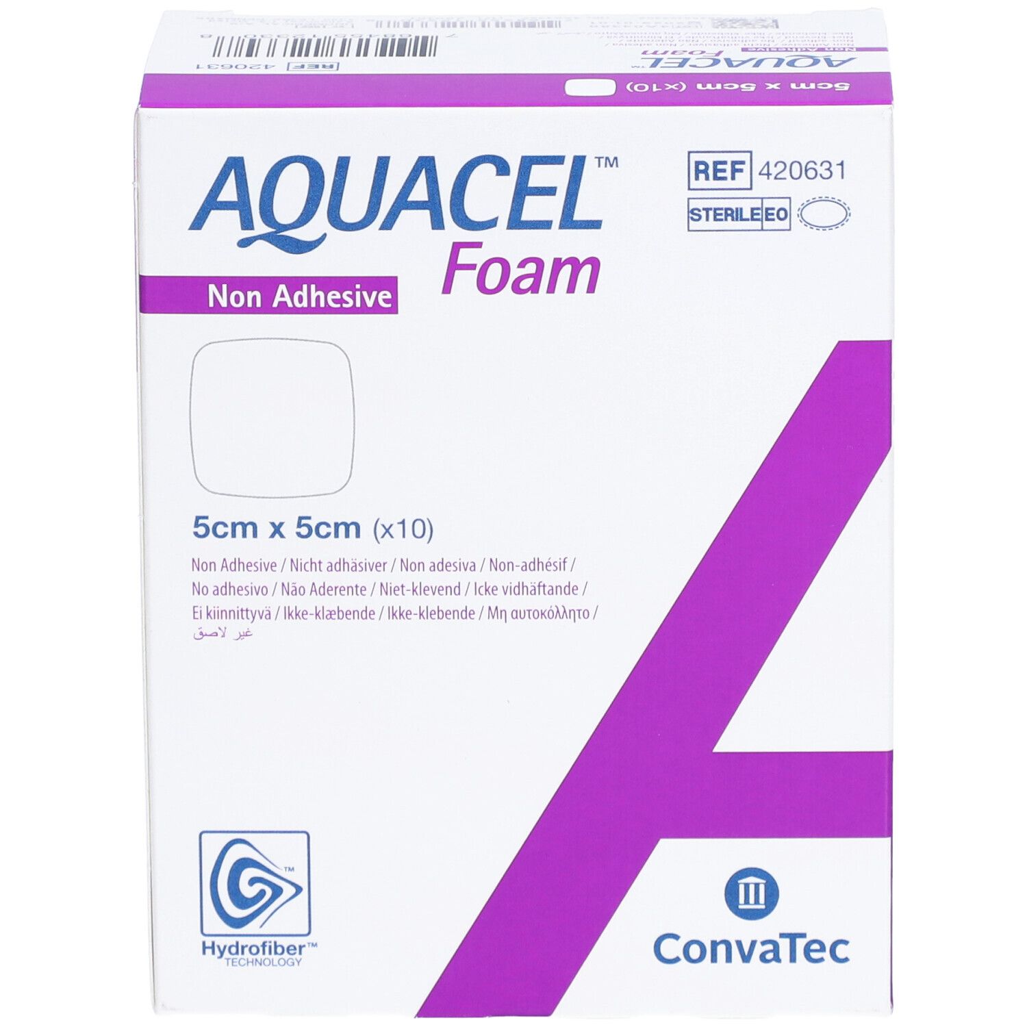 Verpackung AQUACEL Foam, nicht-adhäsiv. 5x5cm. KonvaTec Logo. Steril.