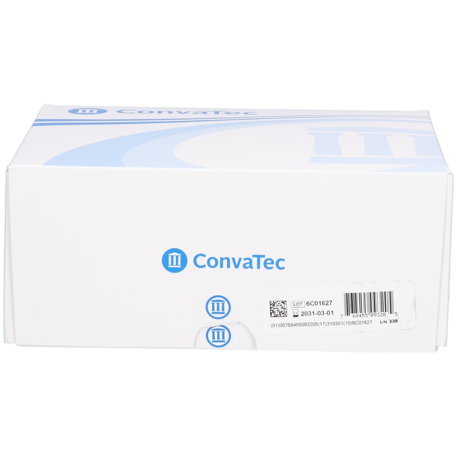 Detailansicht der ConvaTec-Verpackung mit Chargennummer und Verfallsdatum.